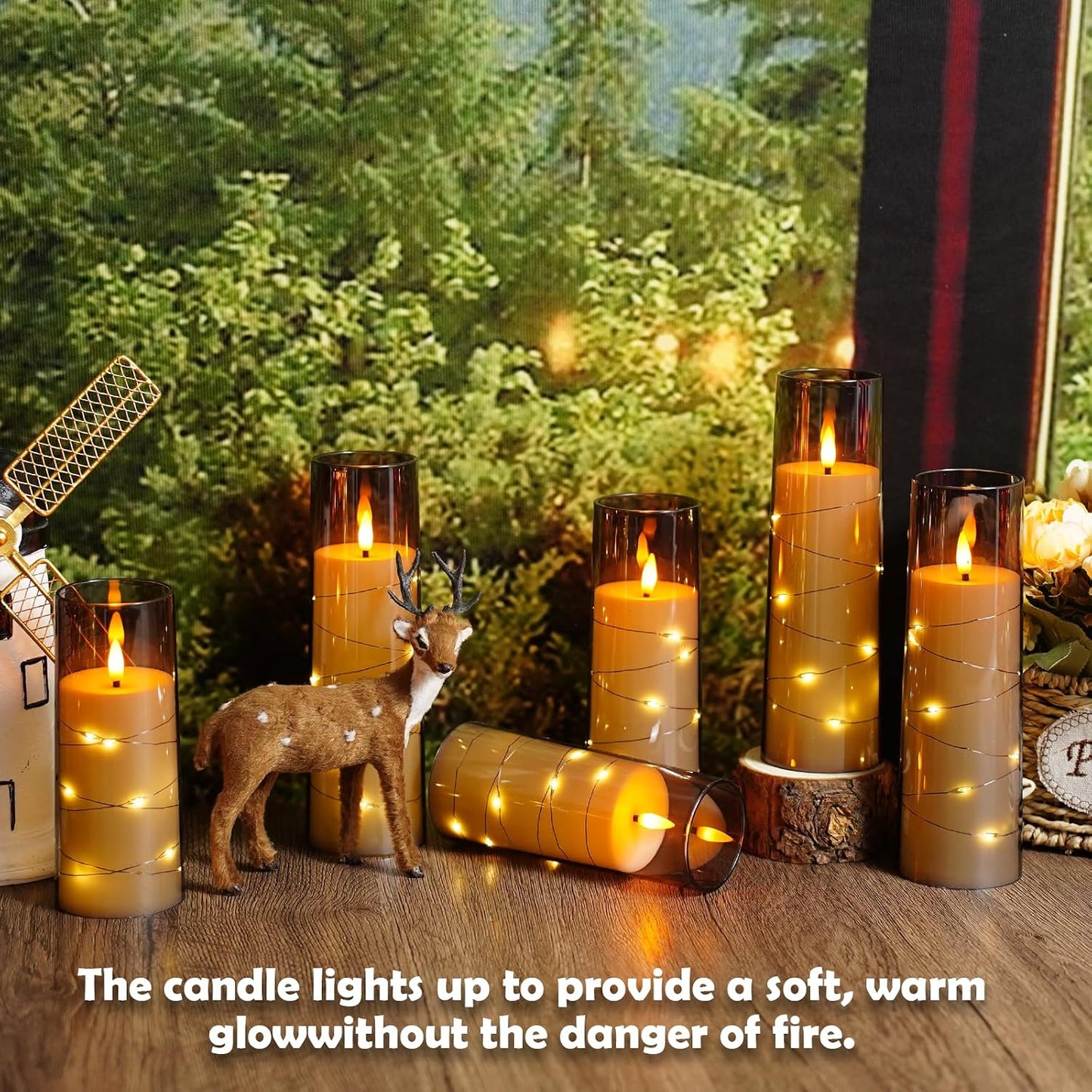 Sasigeiaa Flameless Candles with Embedded Star String - Battery Operated LED Candles, with Remote,12 Grey Flickering