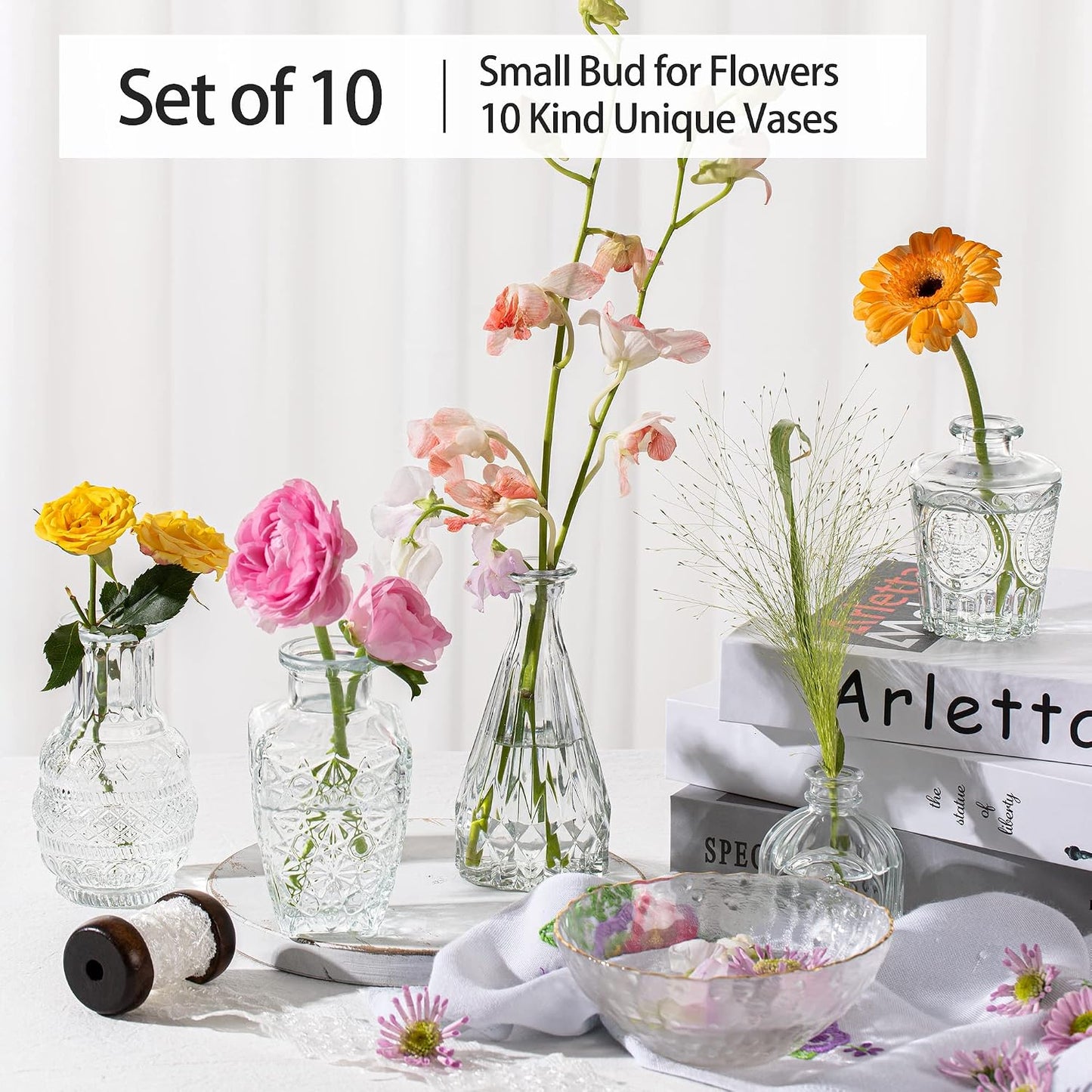 Vintage Small Vases for Flowers / Clear / Set of 10