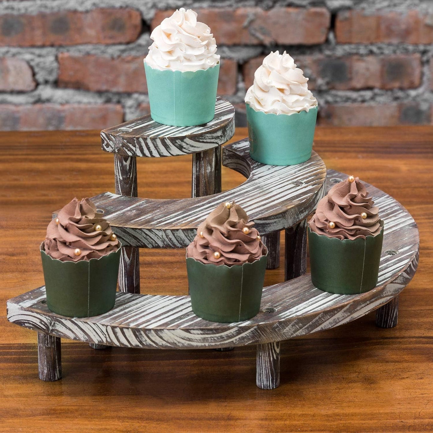 MyGift 3 Tier Torched Wood Cupcake Stand Dessert Display Riser Set of 3 | Torched Wood Finish, Three Level Platform