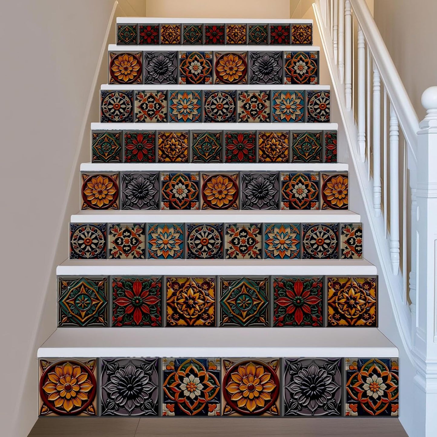 9 Styles Simple Patten Tile Sticker Colorful Floral Patten Wall Tile / Embossed Floral / Set of 36