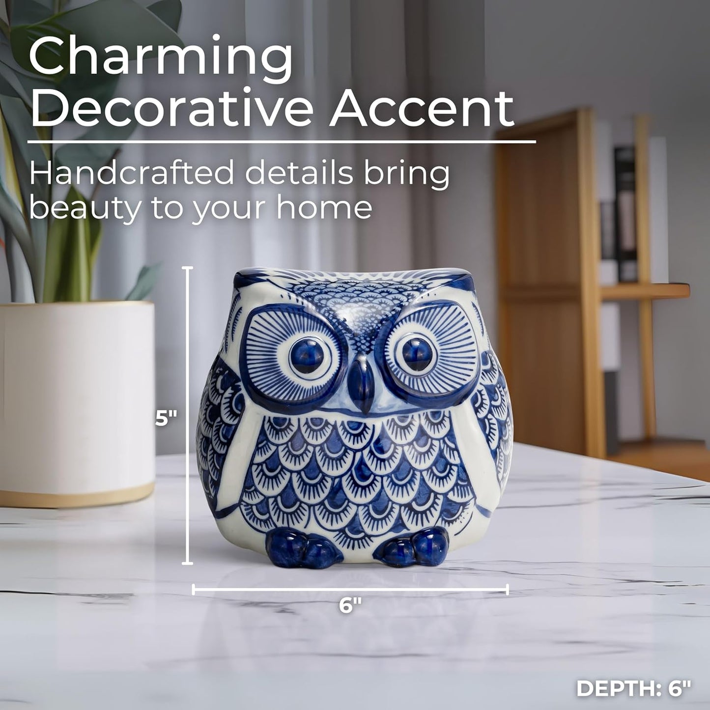 Owl Ceramic Figurine Sculpture / Blue / 5" H