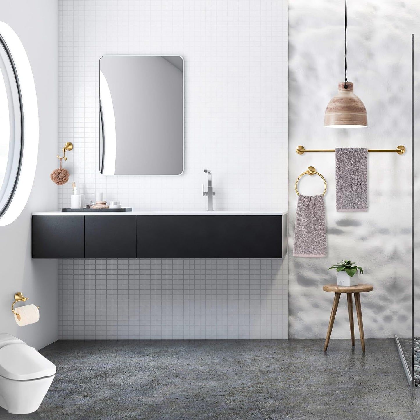 4 Pcs Gold Bathroom Hardware Set - Brushed Brass Gold Bathroom Accessories Kit, Stainless Steel Wall Mounted 23.6 Inch