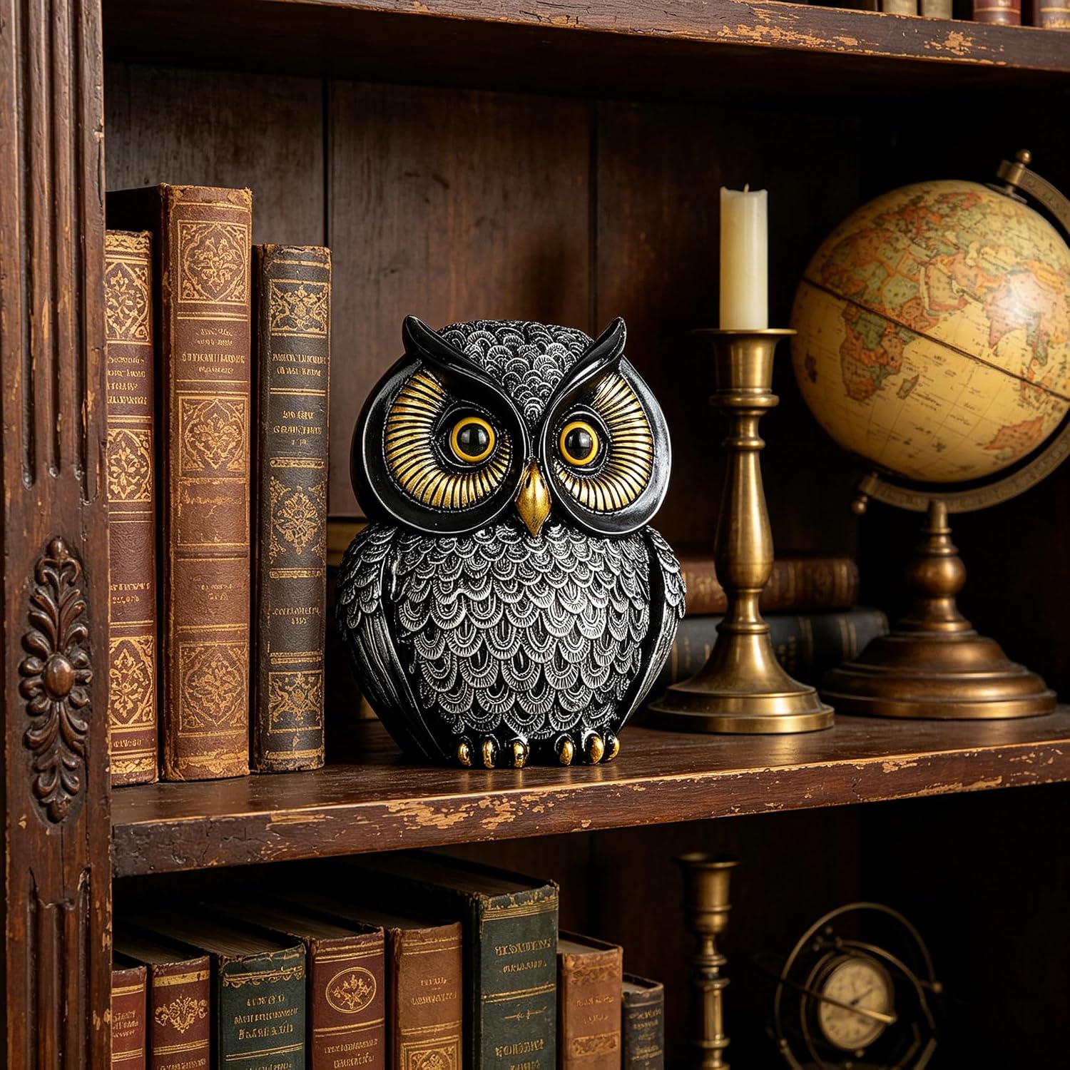 Small Figurines / Owl Statue Home Decor / Sliver