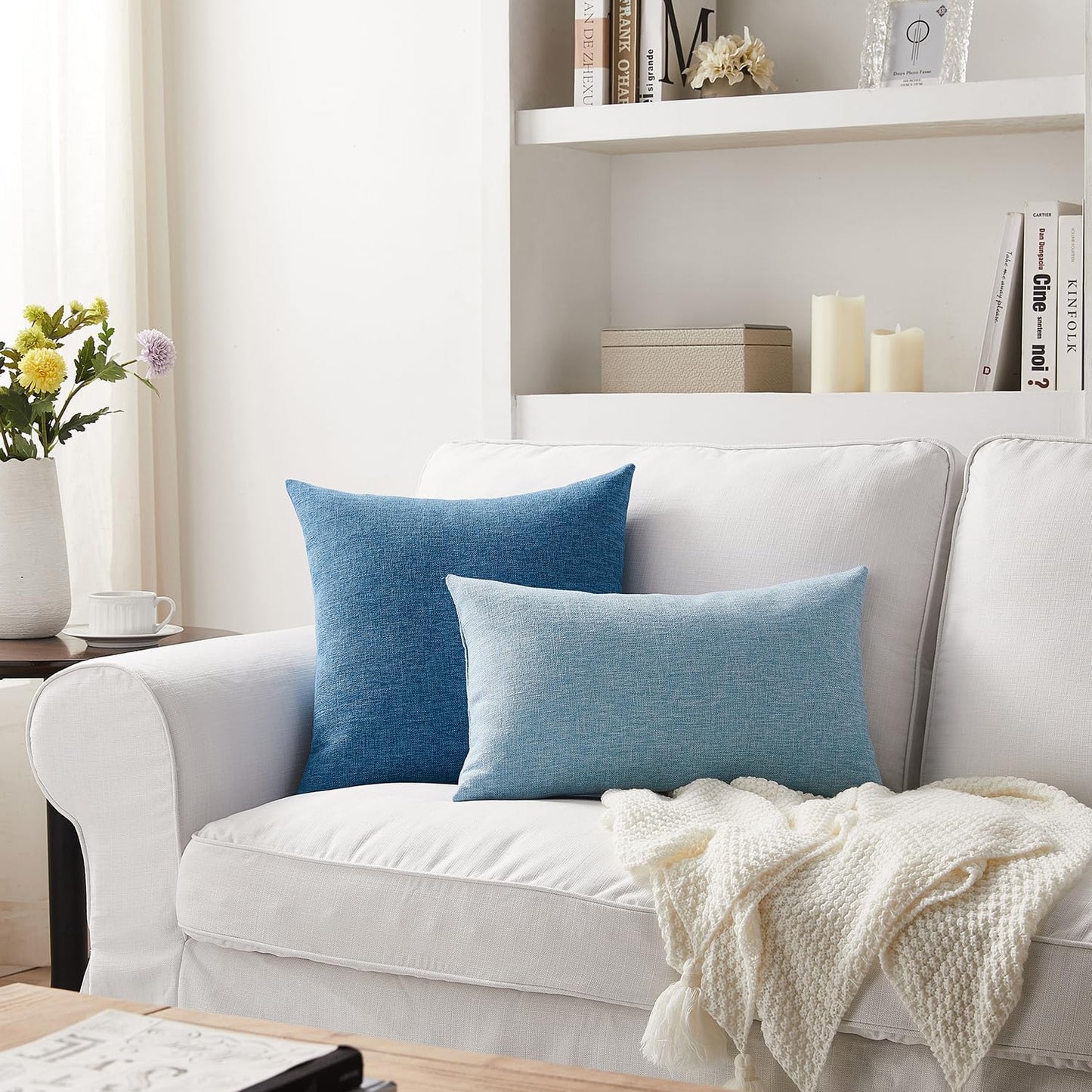 Pillow Covers Farmhouse Boho Decorative Throw Pillow Covers Linen / Blue / 22 x 22 / Set of 2