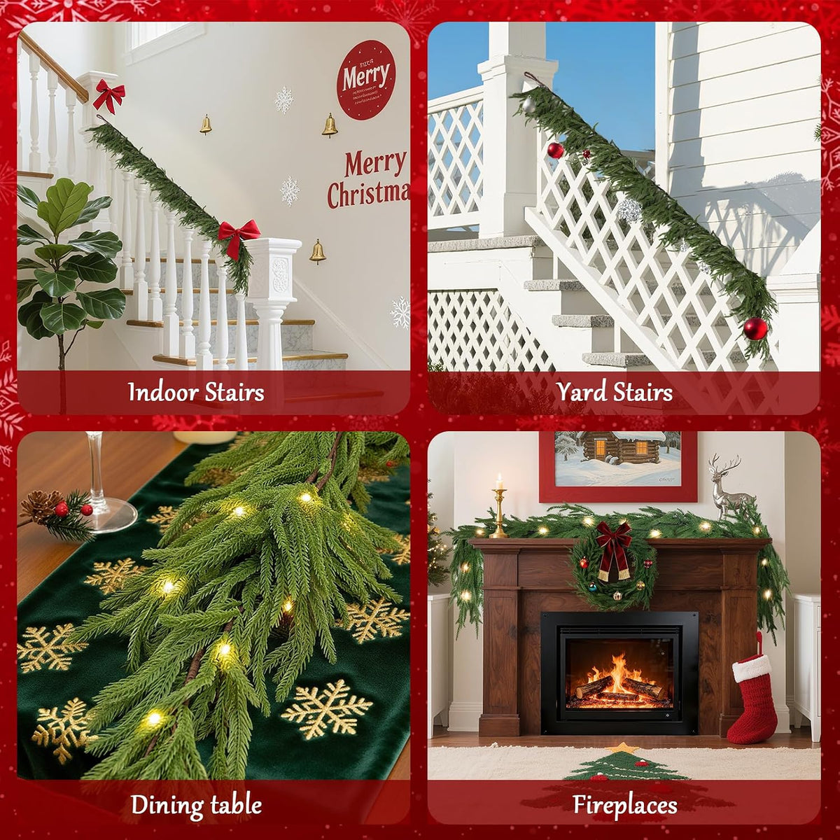 12FT Christmas Garland with Lights, 8 Flash Style with Timer for Indoor & Outdoor Christmas Decorations, Real Touch