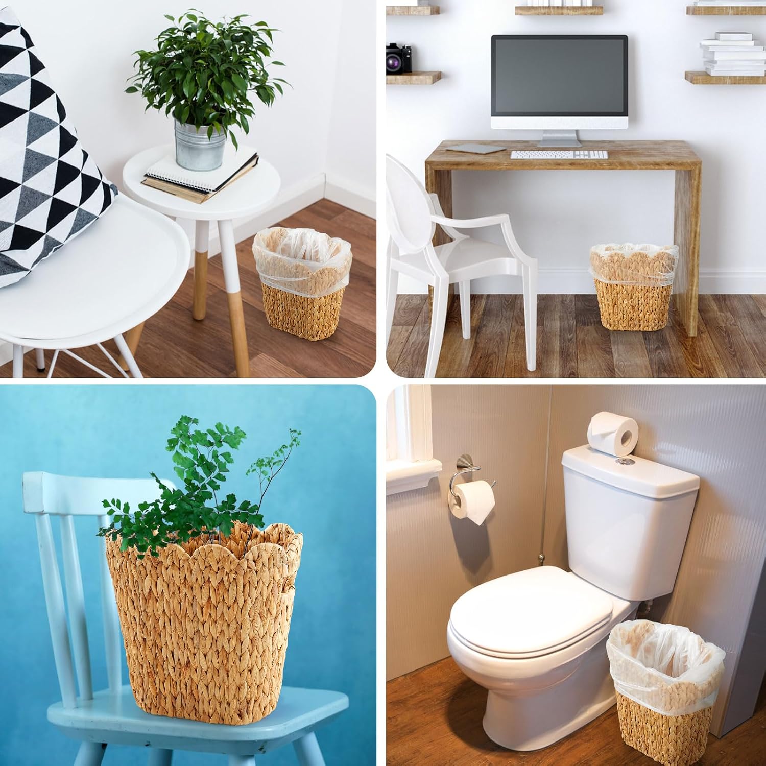 50 Small Trash Bag Wicker Waste Woven Basket / Calabash Vine / Scalloped Brim / Clear / Set of 2