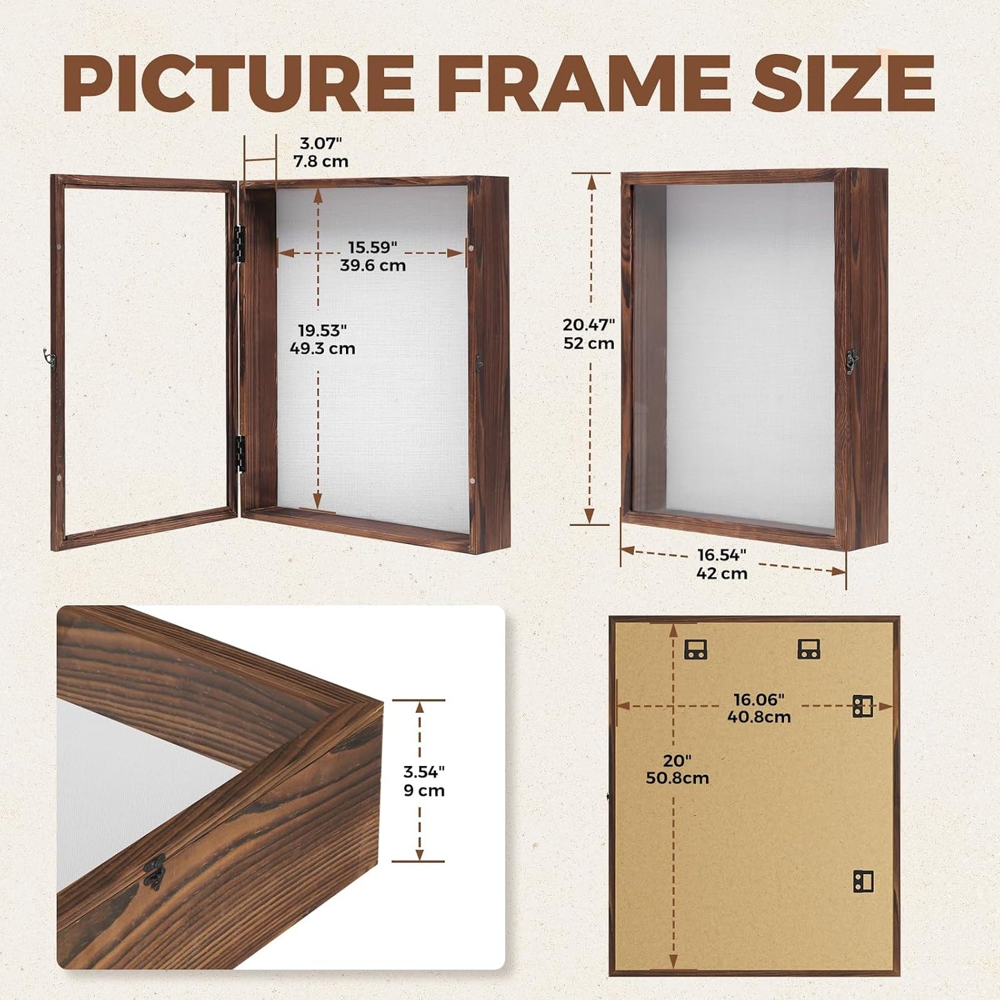 Muzilife 16x20 Large Shadow Box Pine Wood Picture Frame, 3.94 Deep, Brown | FSC-Certified Solid Pine | Tempered Glass