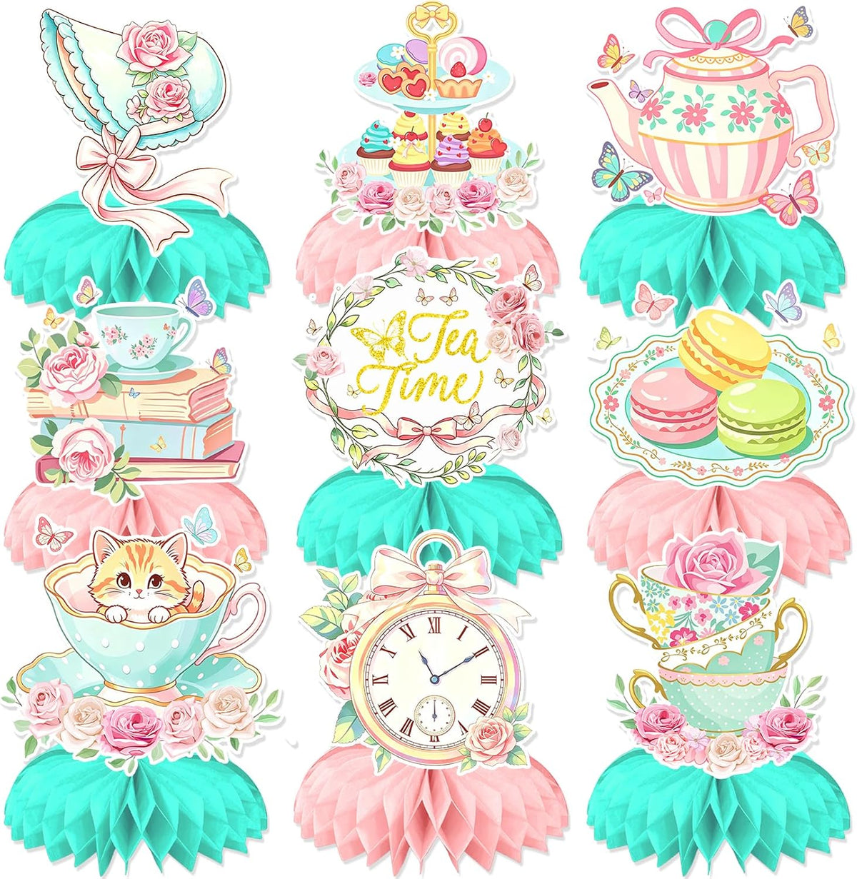 Tea Party Decorations, 9 Pcs Floral Tea Party Table Decorations for Girls