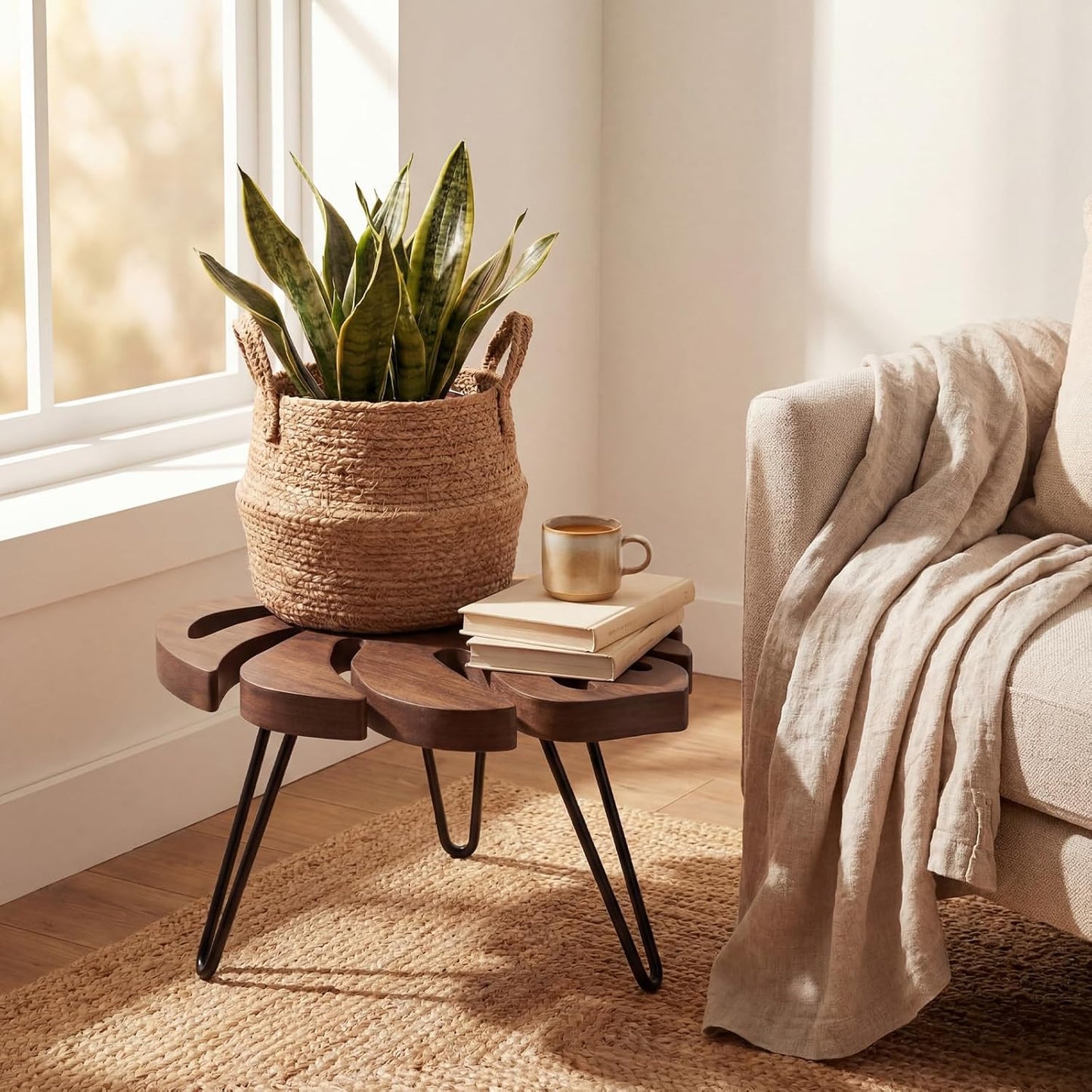 Monstera Leaf Short Plant Stand Small Wooden Plant Stool Stand Risers Pedestal Display Decorative