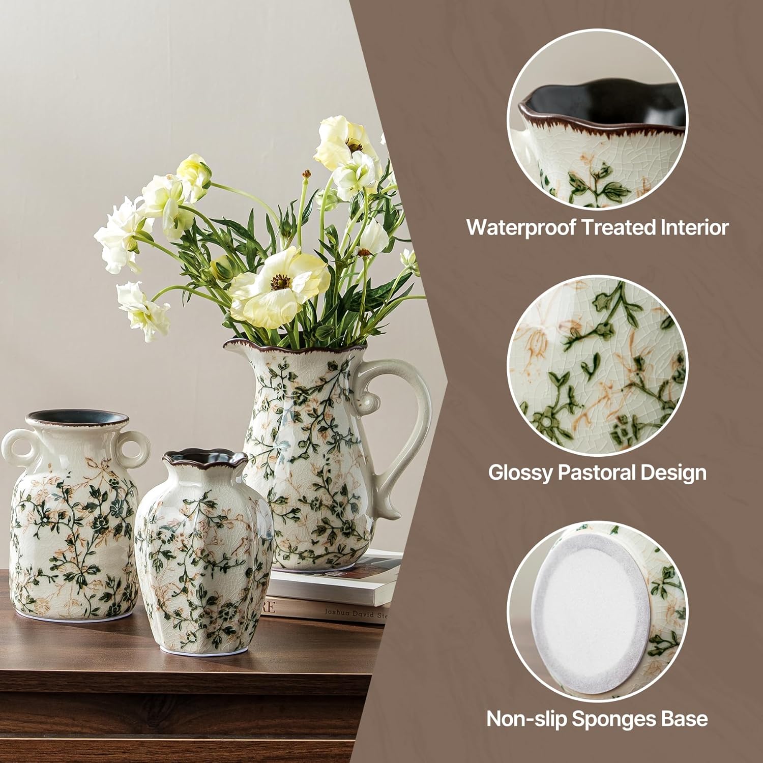 Green Rustic Farmhouse Vase Set / 06-green and Beige-set of Three / Set of 3