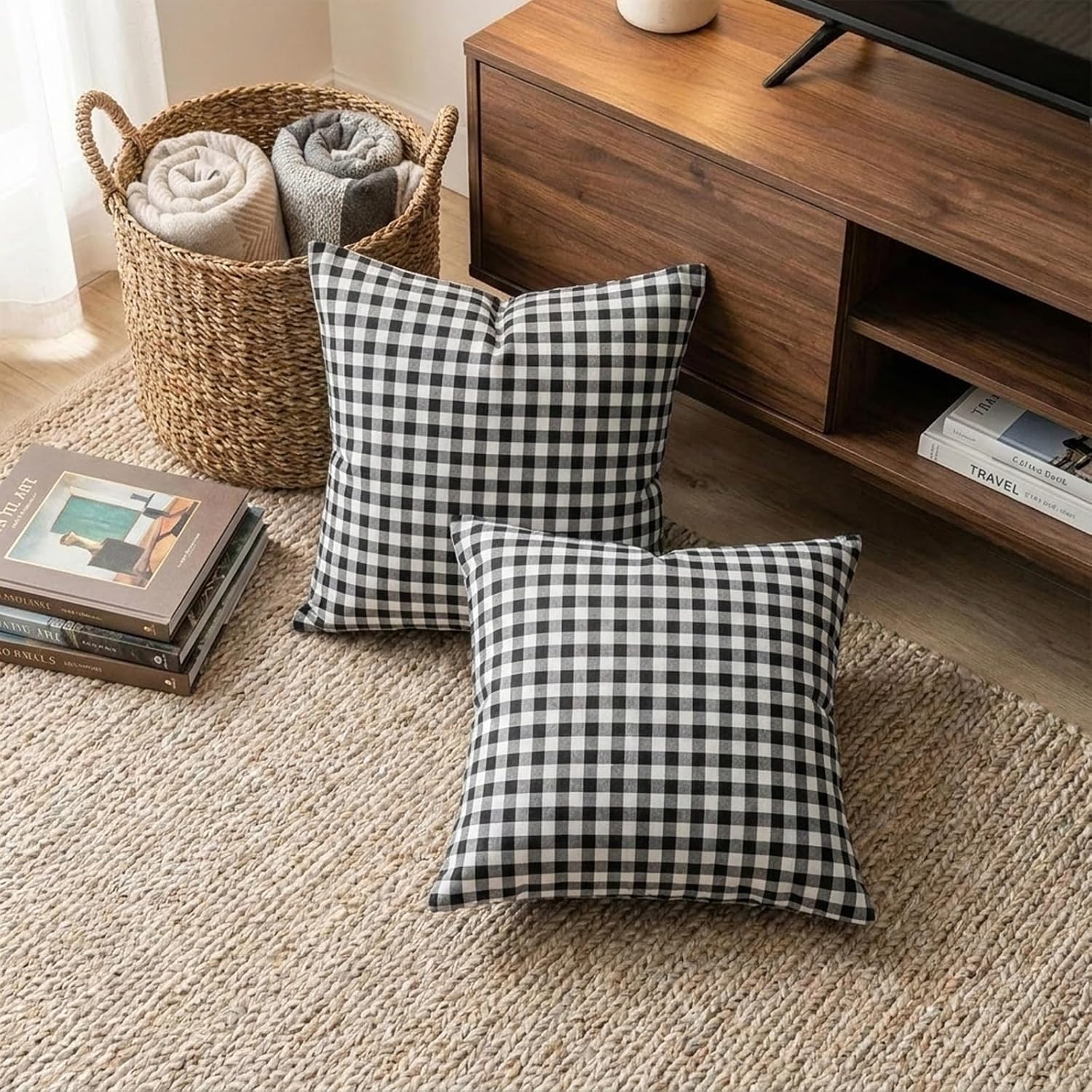 Black Plaid Throw Pillow Covers Black and White Gingham Pillow / Black Gingham / 18 x 18 / Set of 2