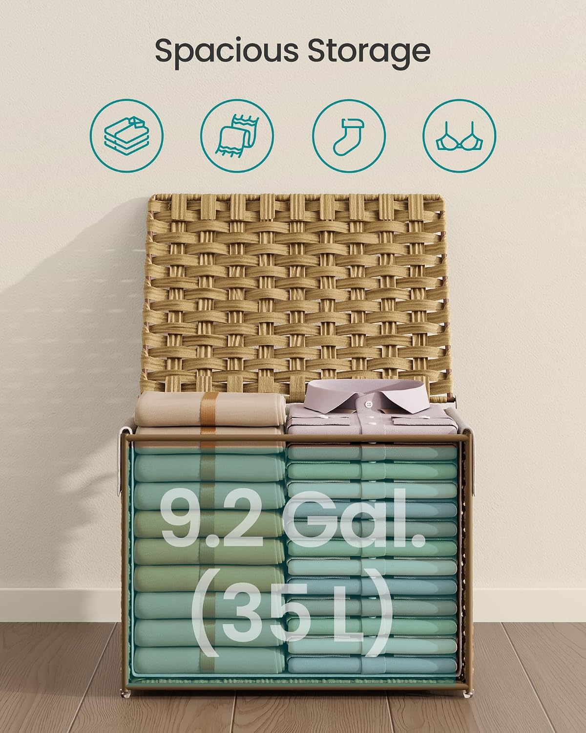 Metal Frame / Woven Blanket Storage Bin / 35 L / Natural