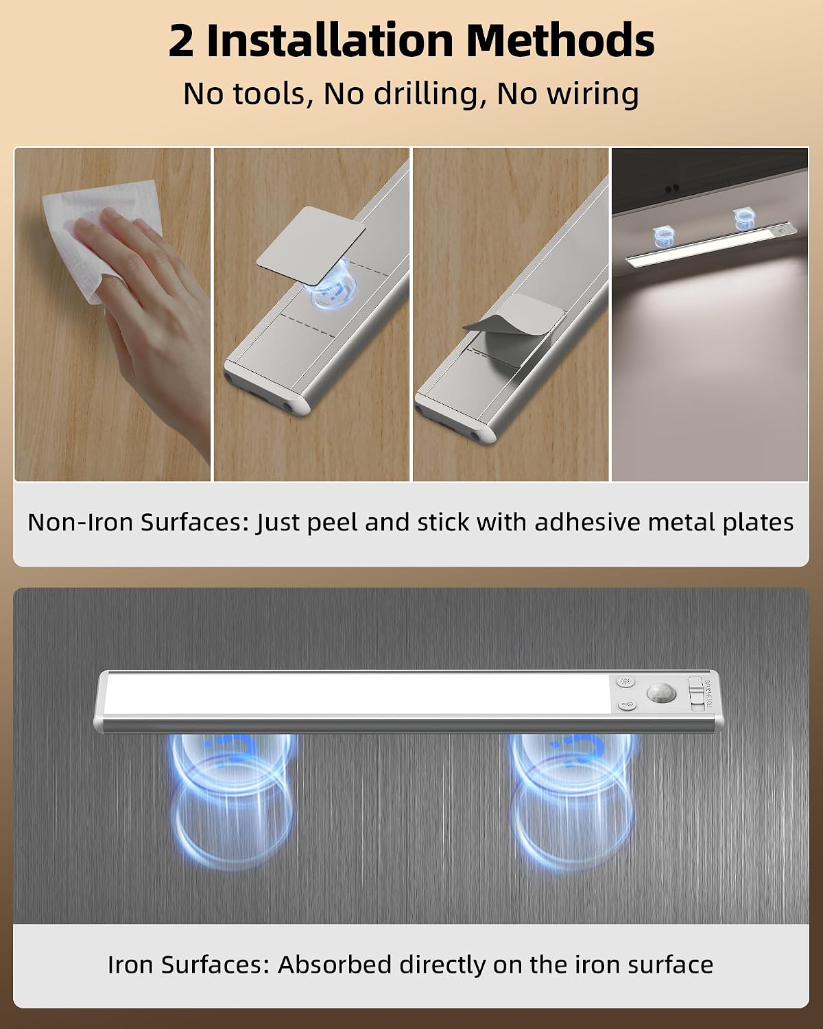 EZVALO Under Cabinet Lighting, 3500mAh Rechargeable Motion Sensor Light Indoor, 3 Color Temps, 5-Level Dimmable