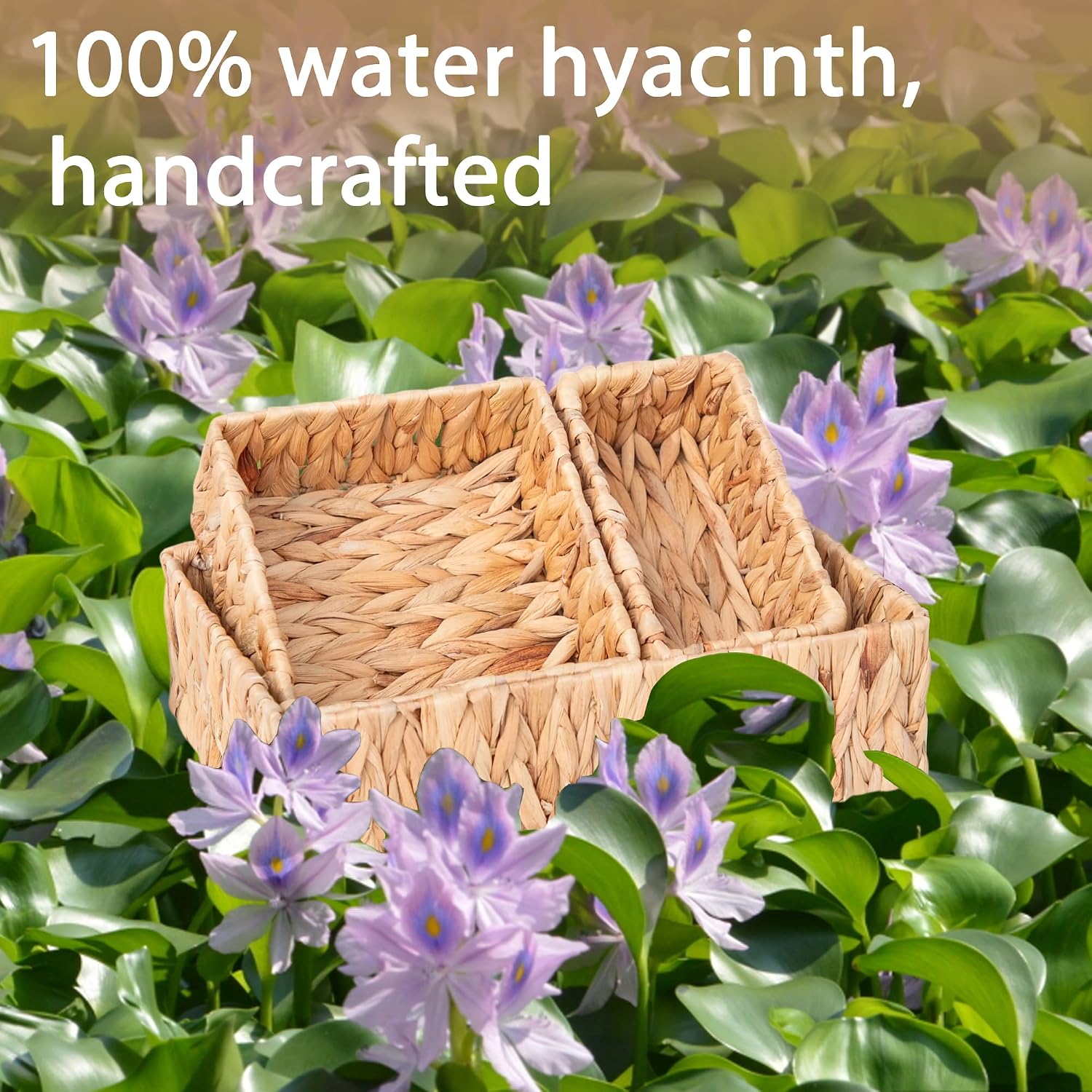 Water Hyacinth Wicker Baskets / Natural / Set of 3
