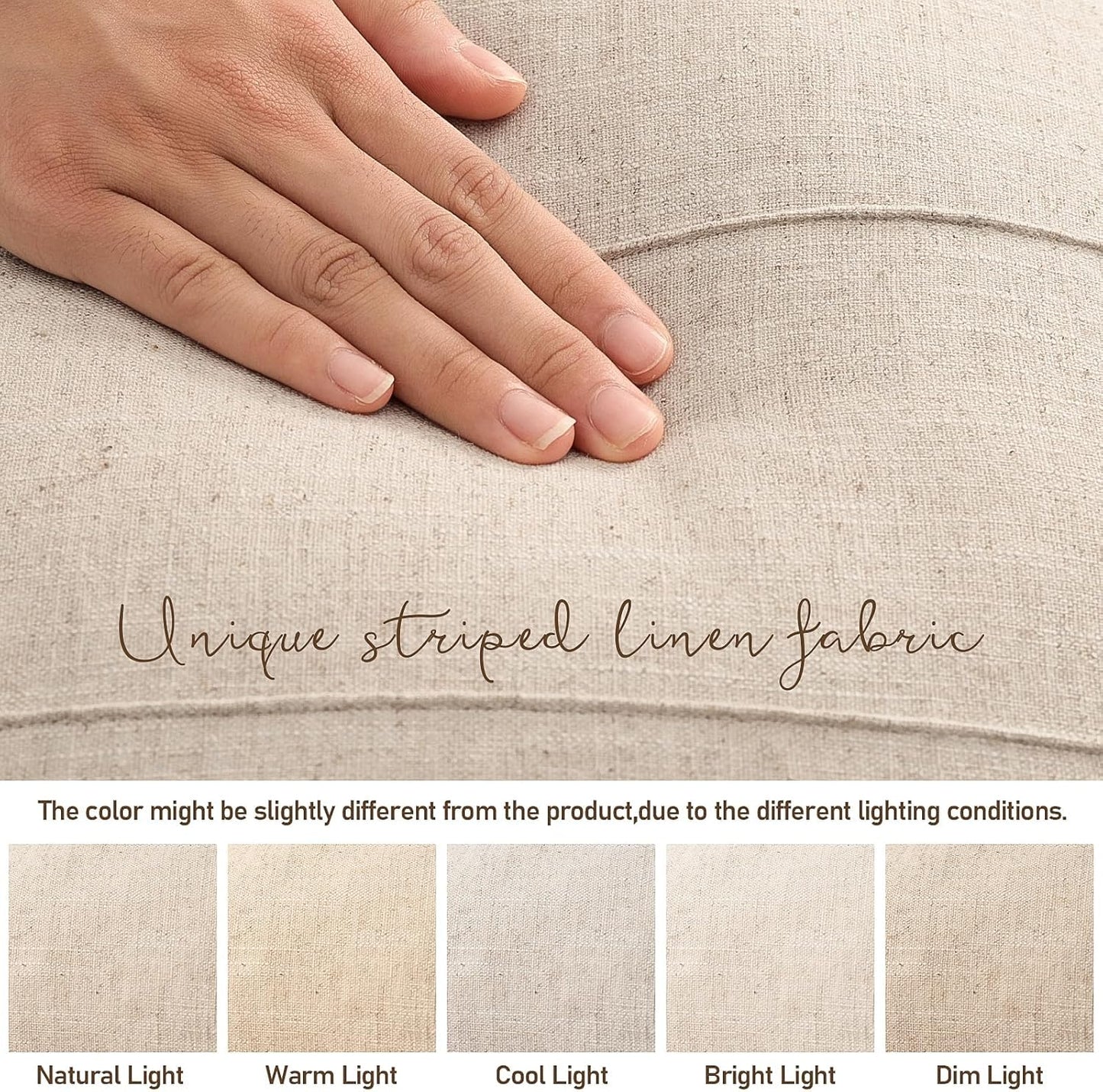 Decorative Linen Throw Pillow Covers Solid handcrafted Striped / Natural Beige / 18 x 18 / Set of 2
