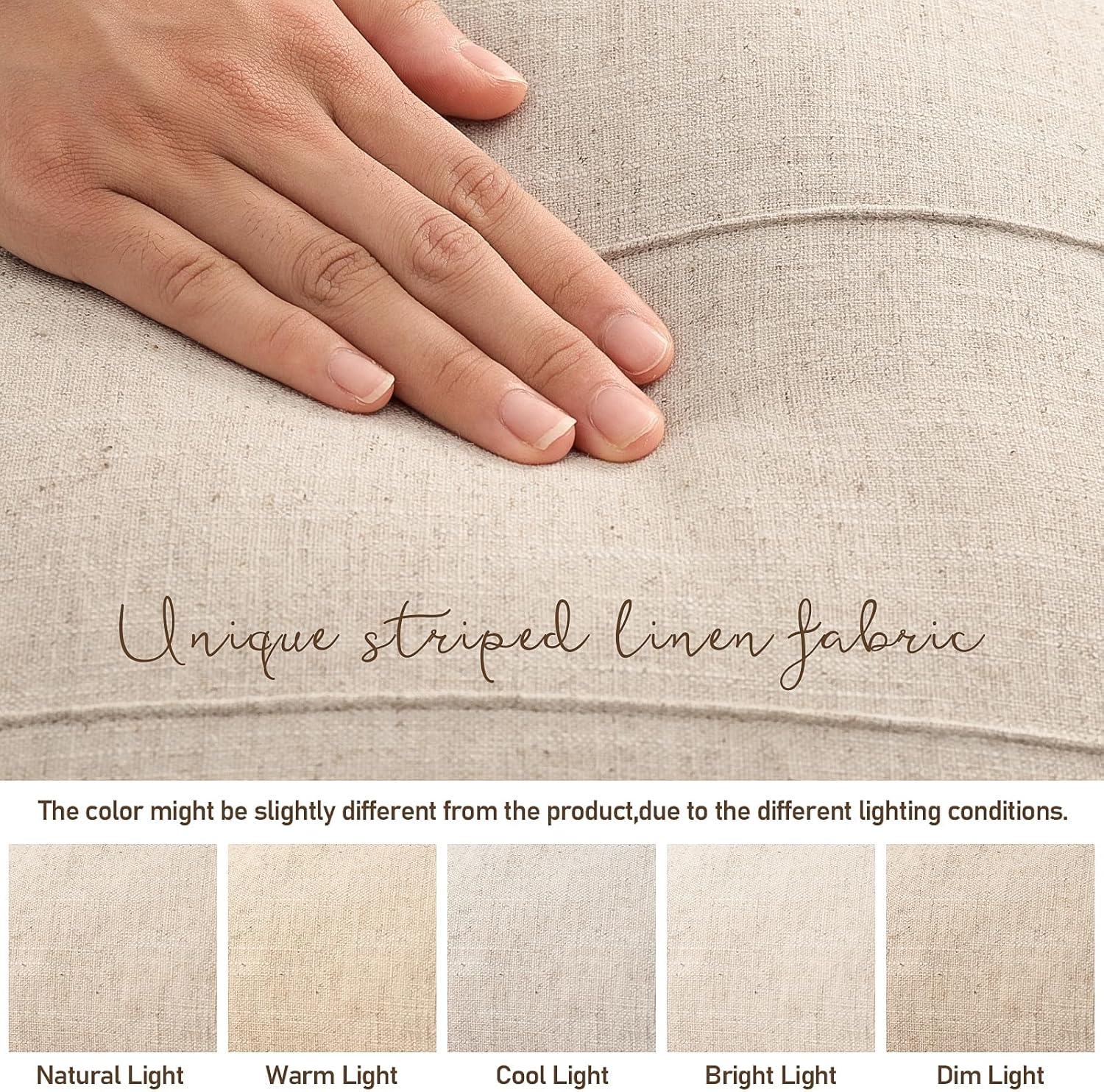 Decorative Linen Throw Pillow Covers Solid handcrafted Striped / Natural Beige / 18 x 18 / Set of 2