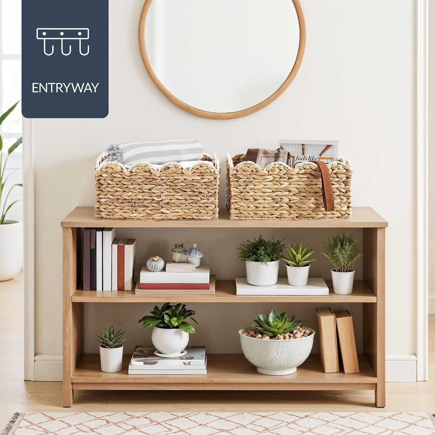 Woven Storage Bins / 16 x 12 / Natural with White Trim