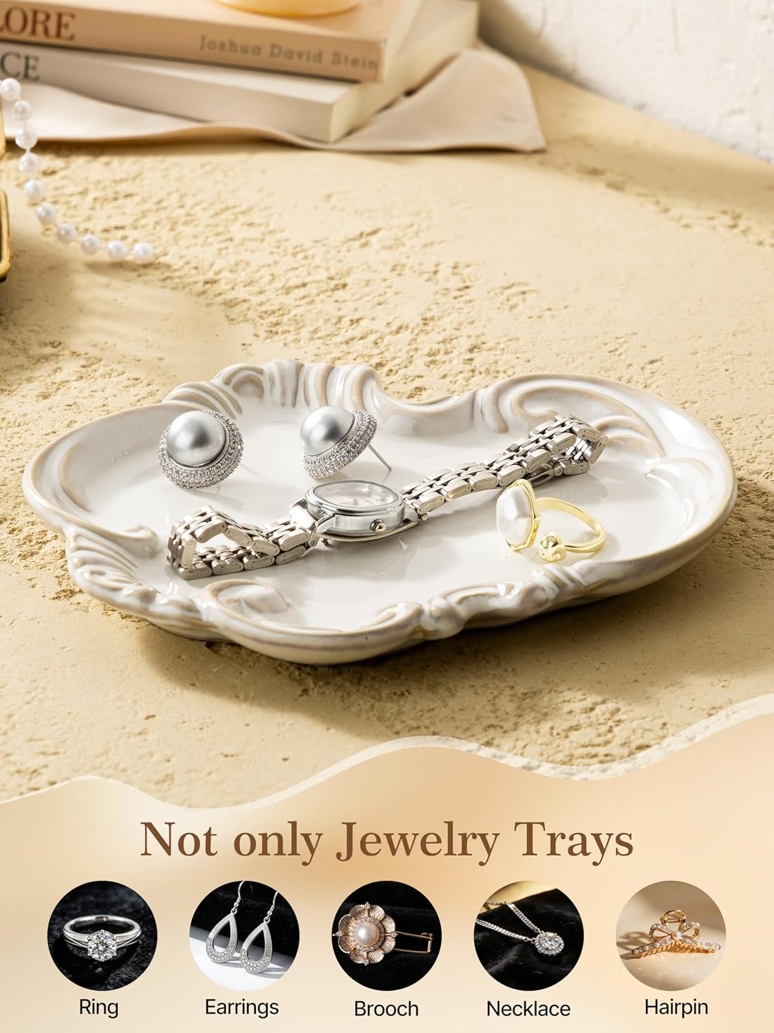 Jewelry Tray / Jewelry Dish for Rings Earrings Decorative Trinket Tray / Beige
