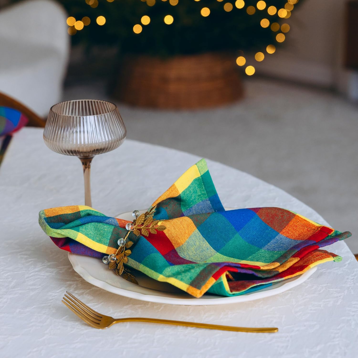 Multicolor Rainbow Cloth Dinner Napkins - 12 Pack, 100% Cotton, 20"x20" Colorful Cotton Dinner Napkins for Parties and