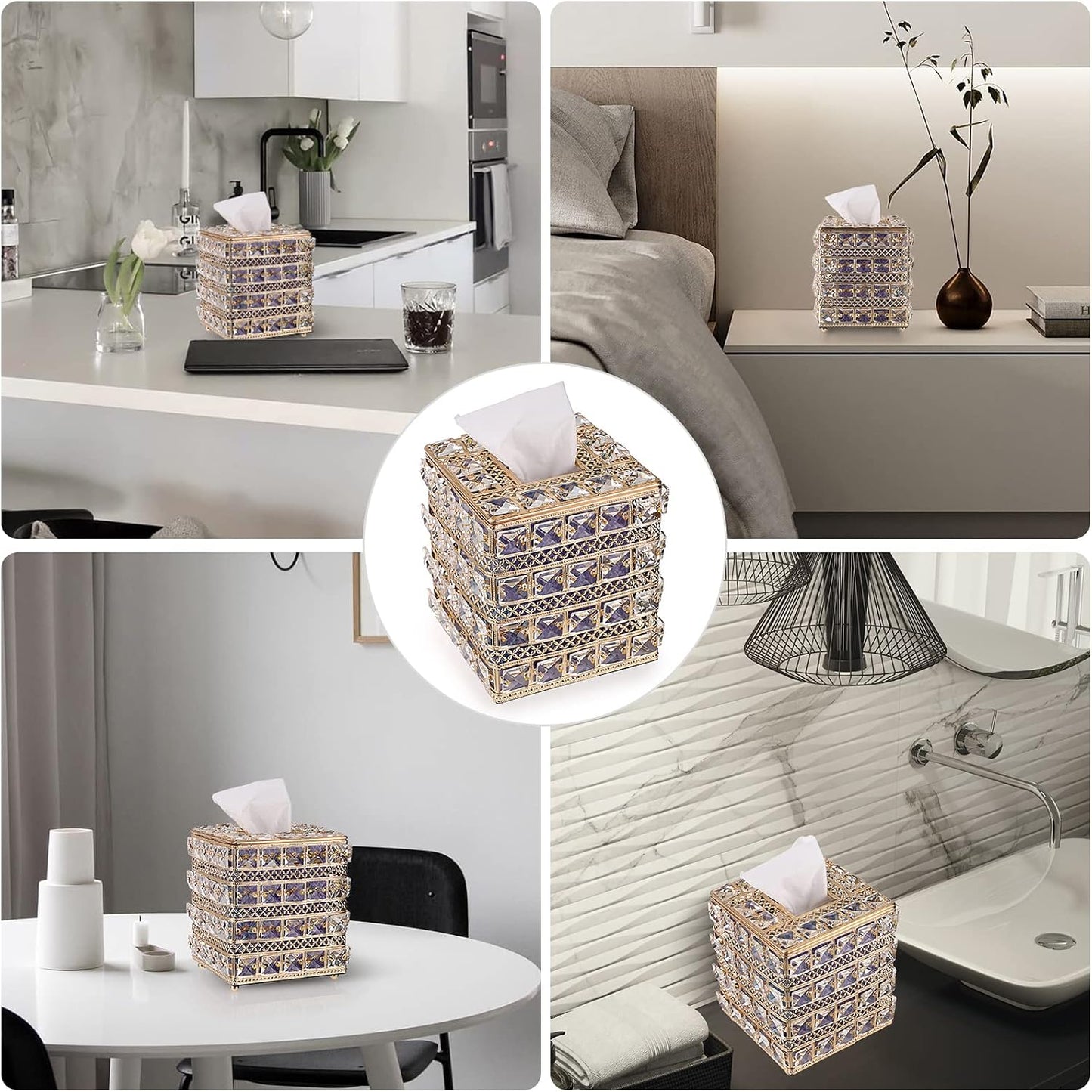 Sparkling Cube Glass Tissue Box Holder / Gold