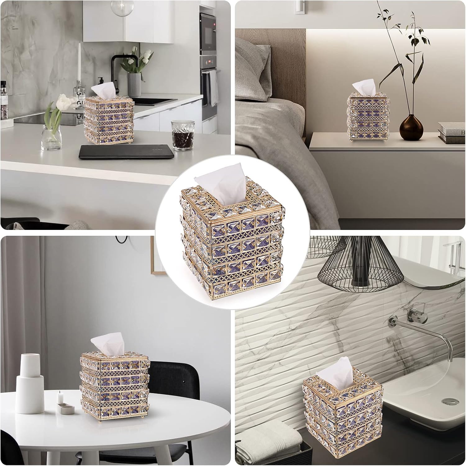 Sparkling Cube Glass Tissue Box Holder / Gold
