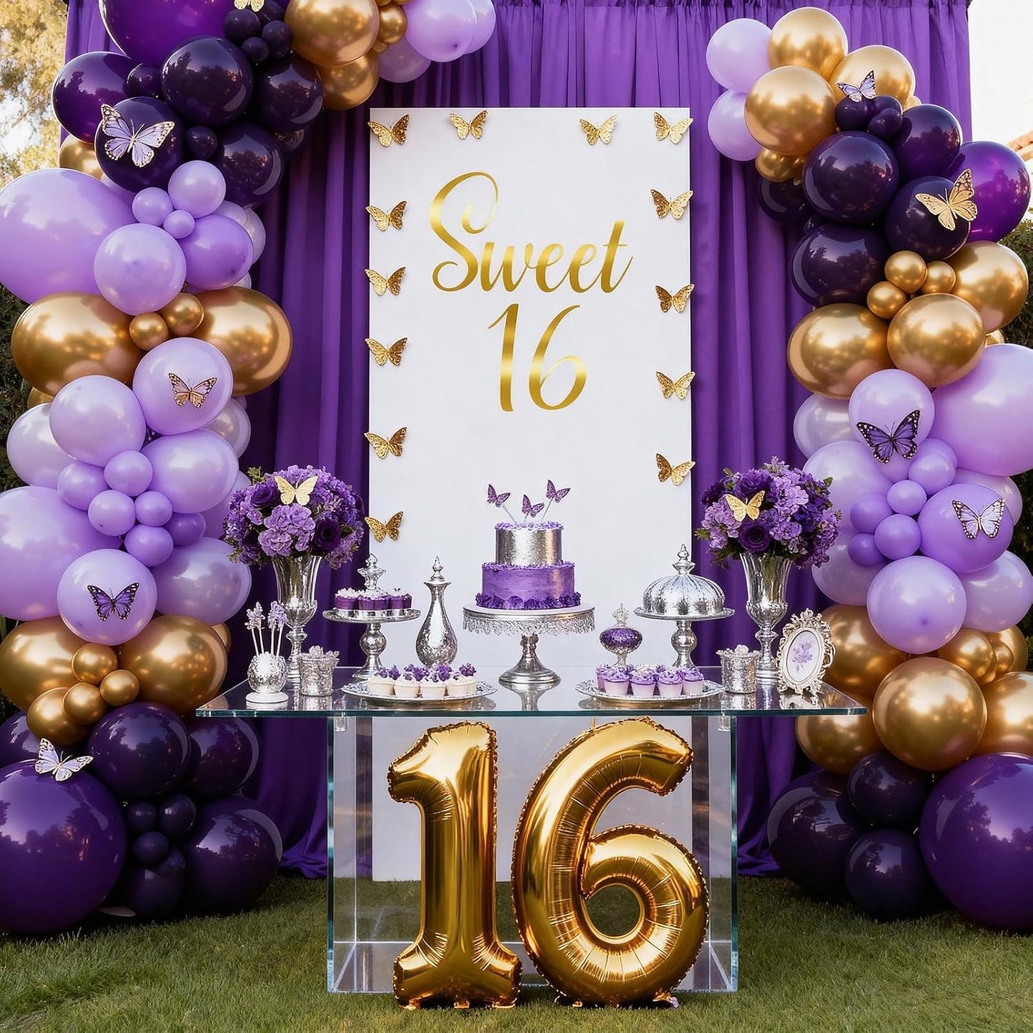 Gold Sweet 16 Stickers Sign for Arch Backdrop Happy 16 Birthday Party Vinyl Sticker / Gold-sweet 16