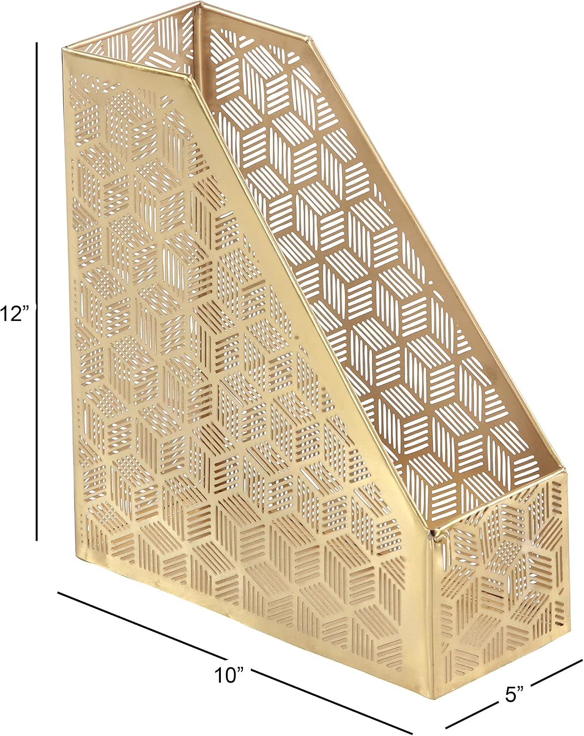 Deco 79 Metal Geometric Single Slot Magazine Holder with Laser Carved Design, 5" x 10" x 12", Gold