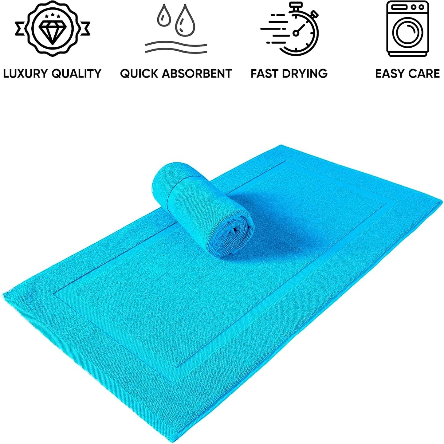 SALBAKOS 2-Piece 100% Turkish Cotton Bath Mat Towel, 20x34 inch, Aqua | Bathroom Floor Towels, Thick Soft Most