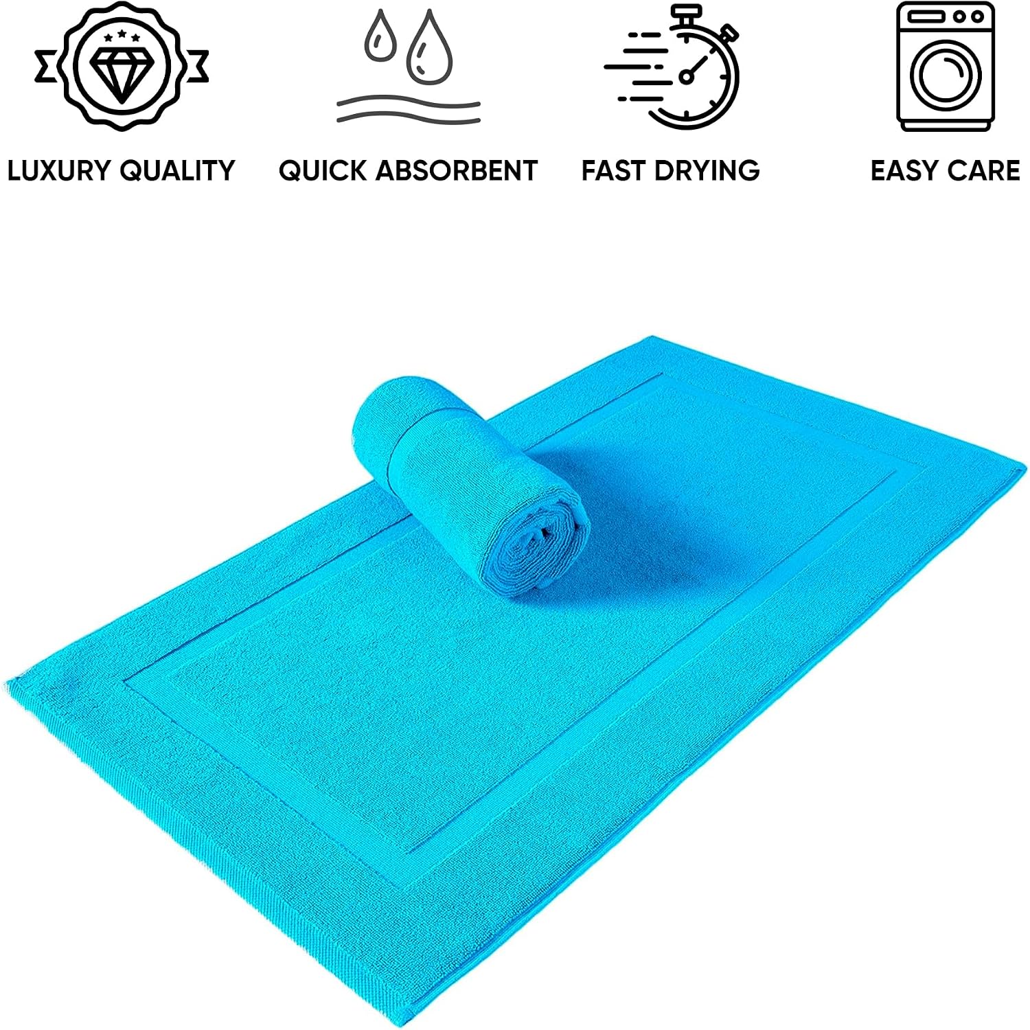 SALBAKOS 2-Piece 100% Turkish Cotton Bath Mat Towel, 20x34 inch, Aqua | Bathroom Floor Towels, Thick Soft Most