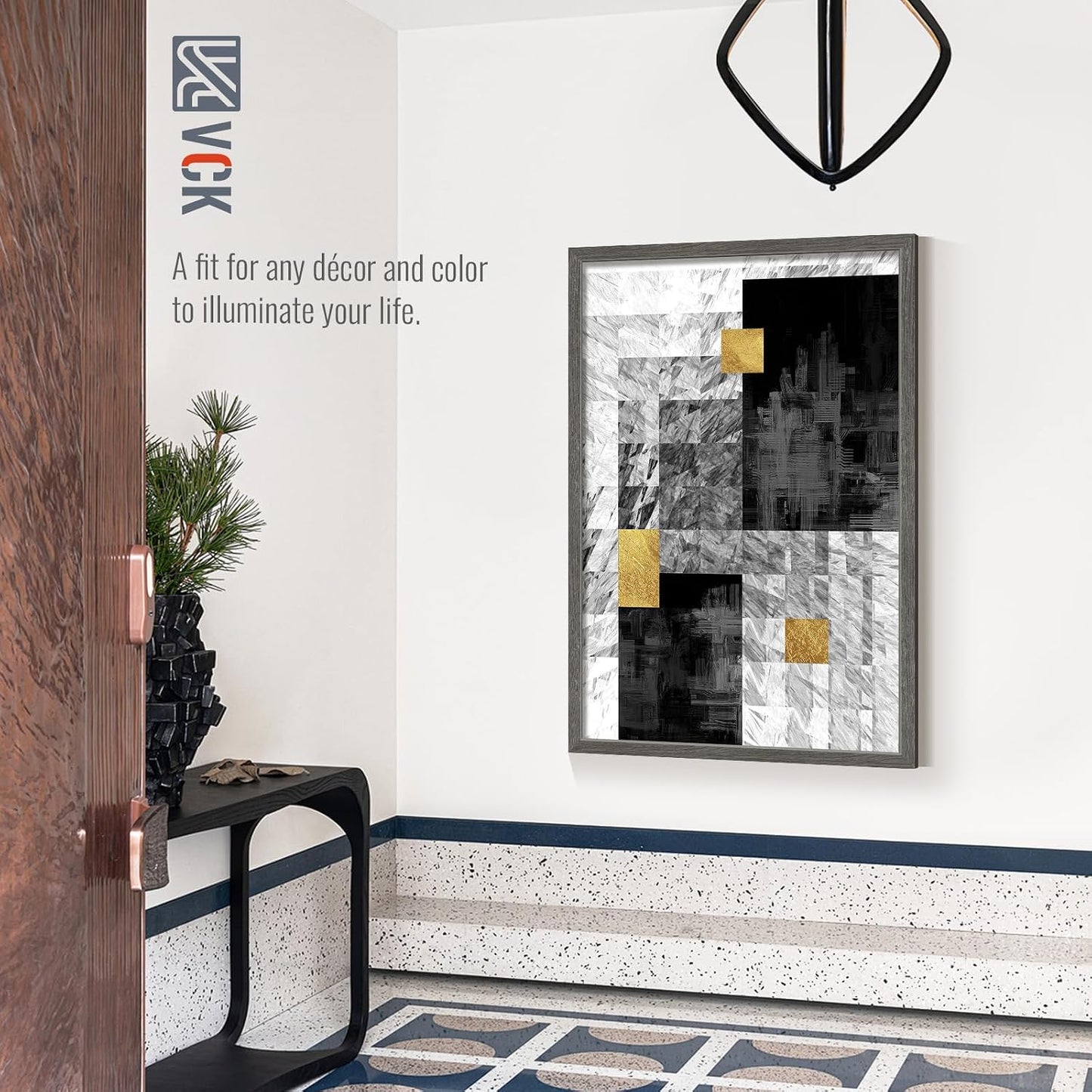 VCK 27x40 Poster Frame Gray 4 Pack, Wide Thick Wood Border, for Prints | Exclusive Woodgrain, Wall Hanging, HD