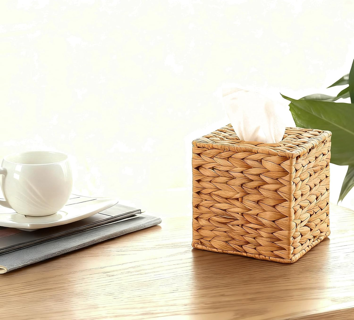 Handmade Wicker Napkin Box Holder and Bathroom Wicker Trash Can / Natural