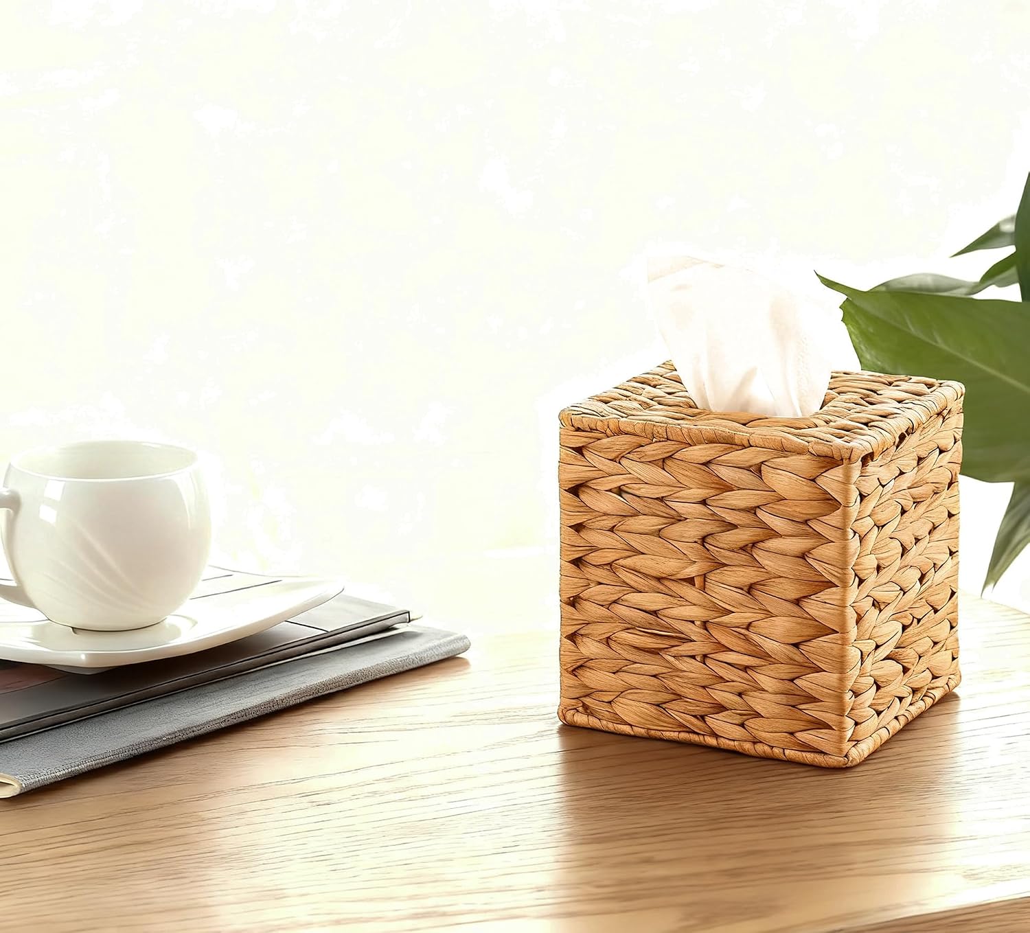 Handmade Wicker Napkin Box Holder and Bathroom Wicker Trash Can / Natural