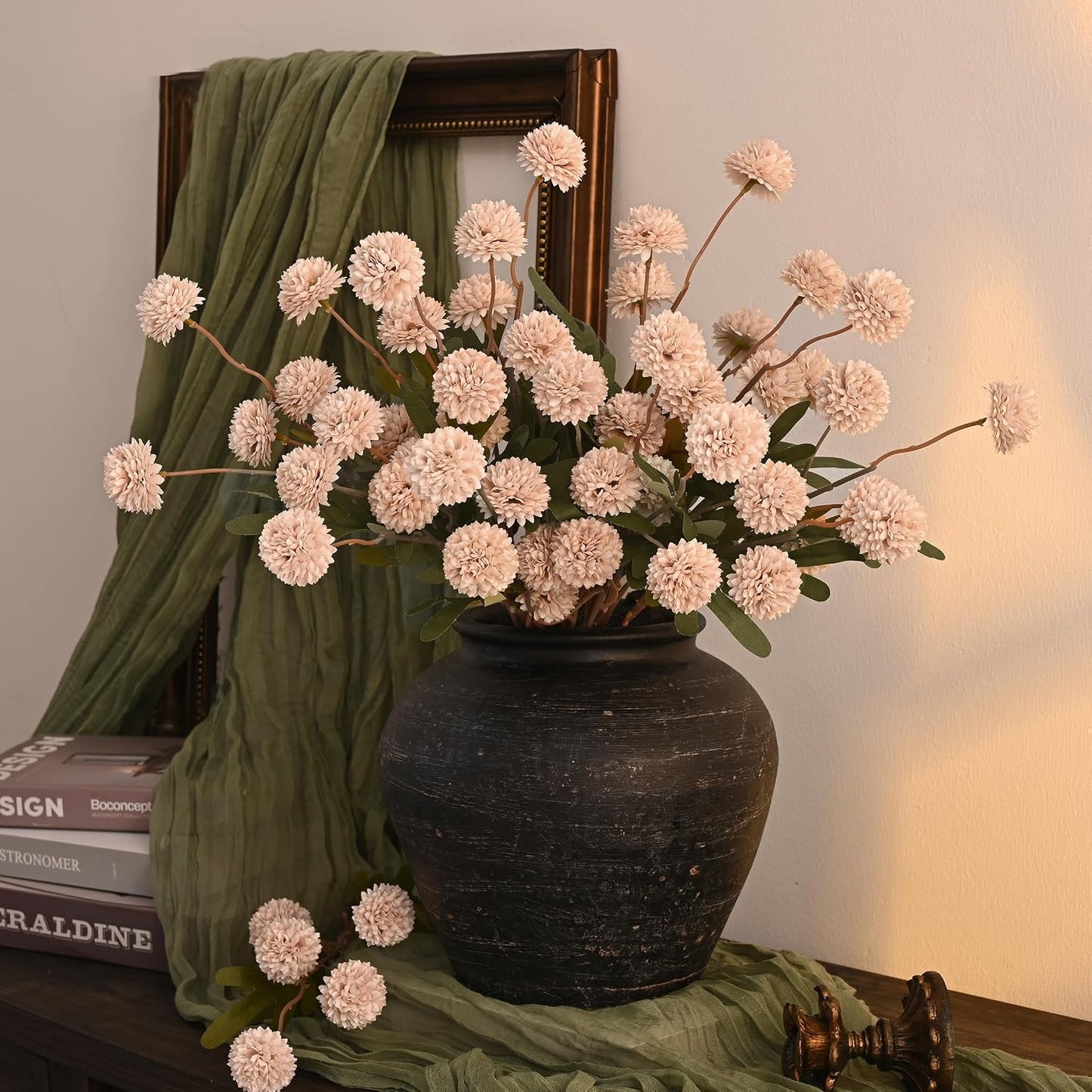 Fake Silk Pompon Mum Artificial Flowers / Beige / Set of 10