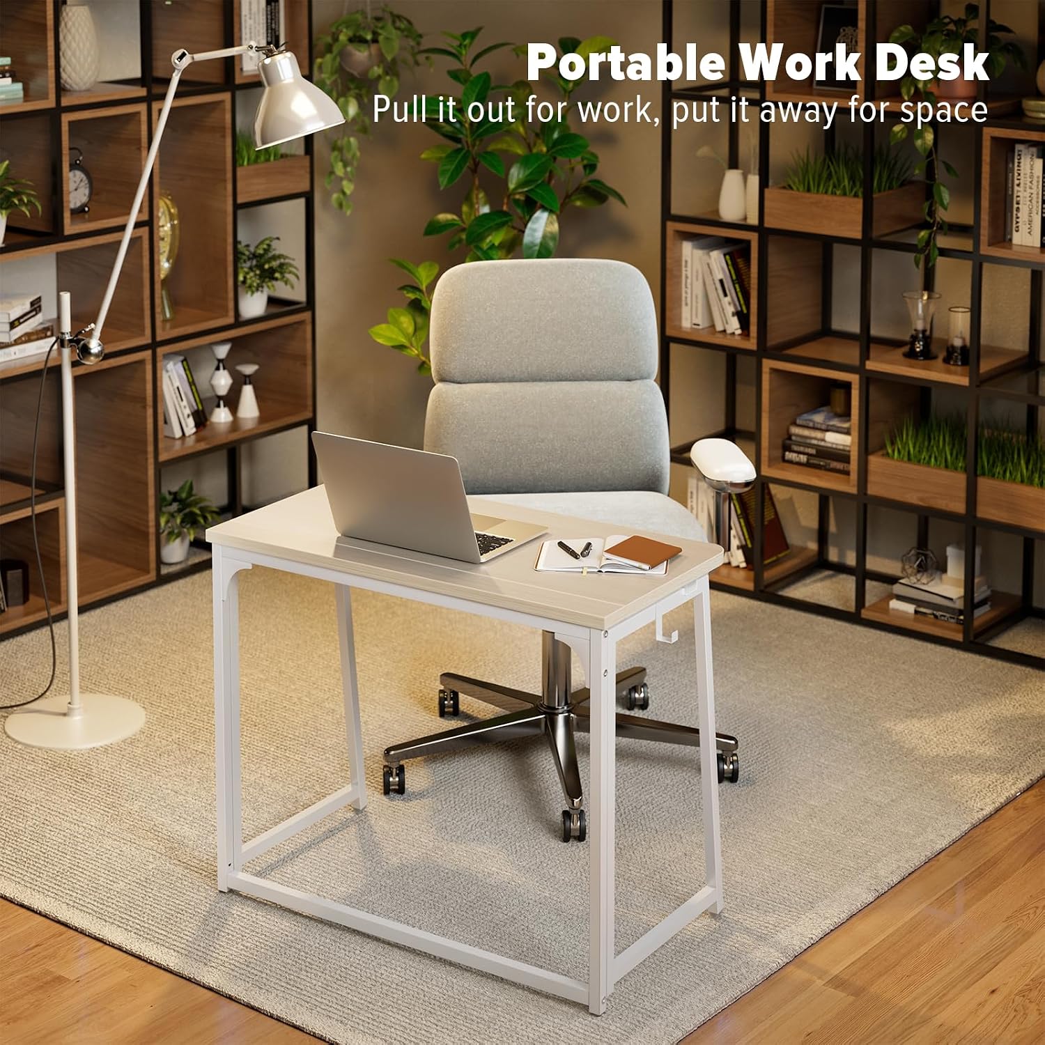 Small Foldable Desk 31.5" for Small Spaces / 31.5 x 15.7 / Small Size / Beige