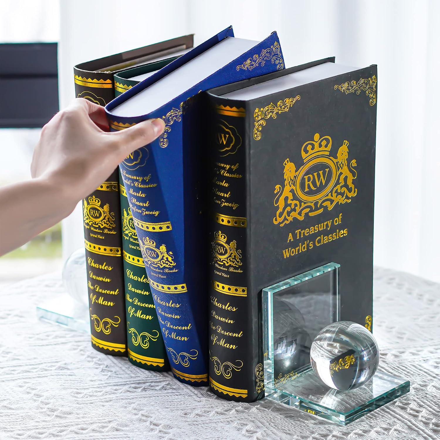 Book / 1 Pair Crystal Bookends / Ball