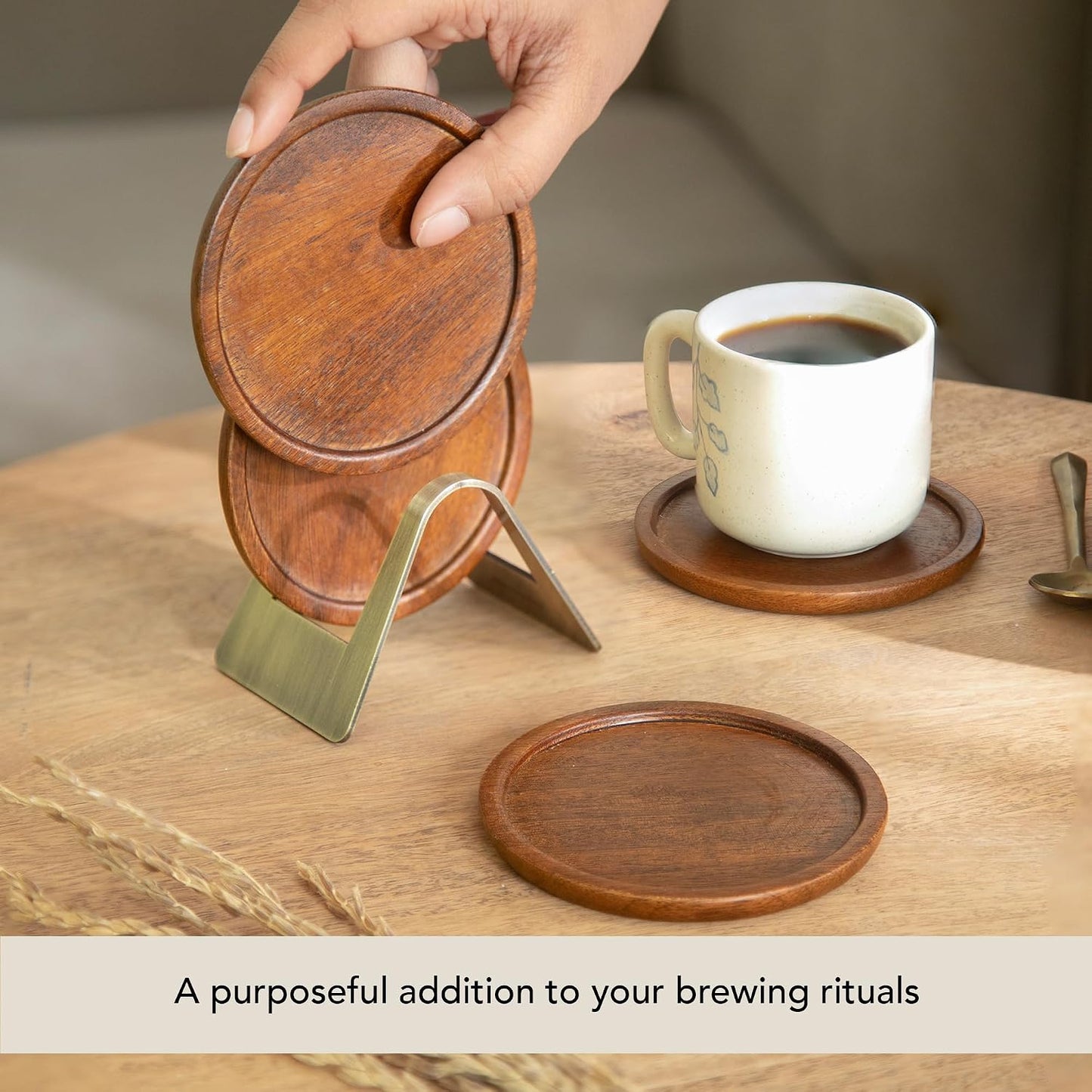 Holder / Wooden Coaster Set / Wooden Round / Set of 4