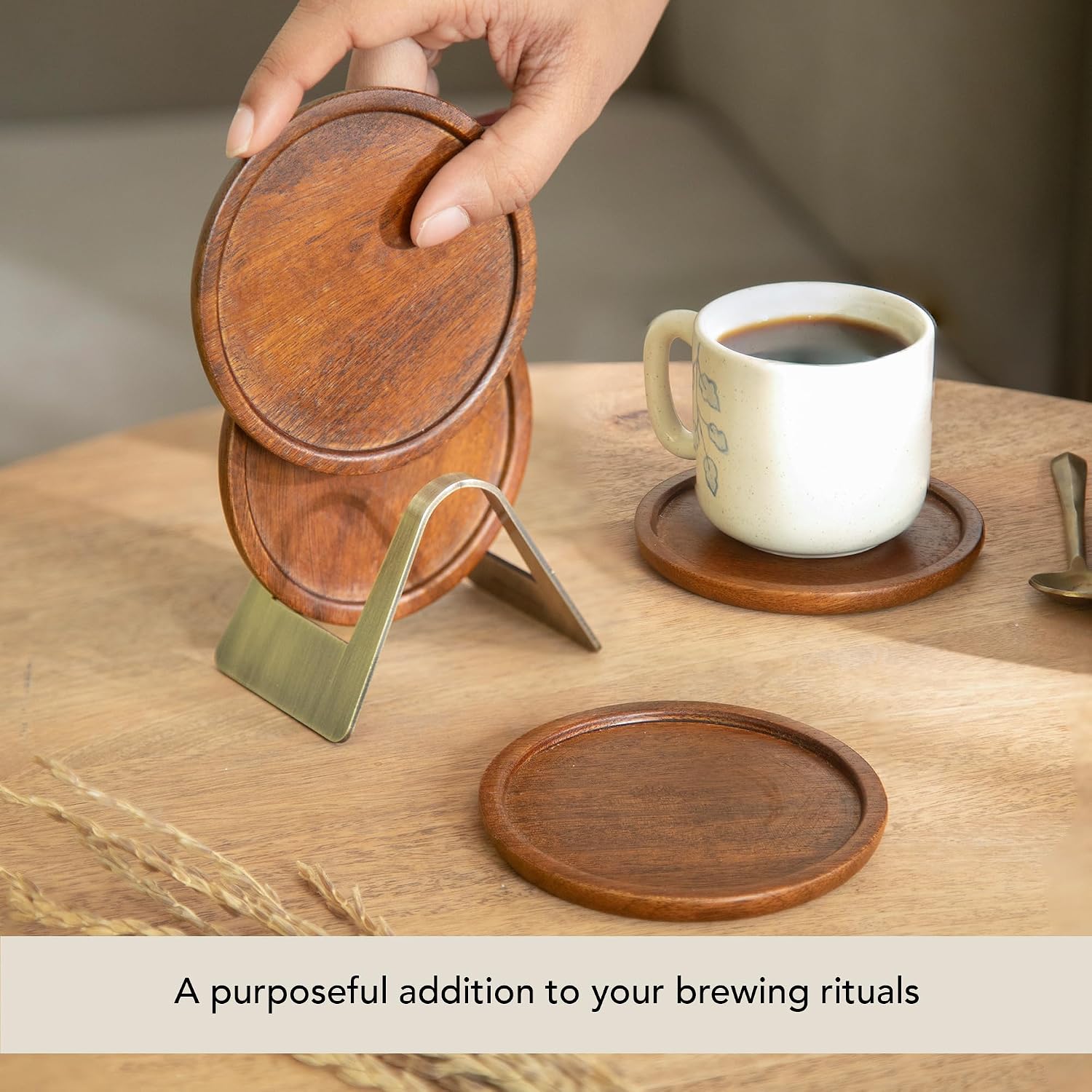 Holder / Wooden Coaster Set / Wooden Round / Set of 4