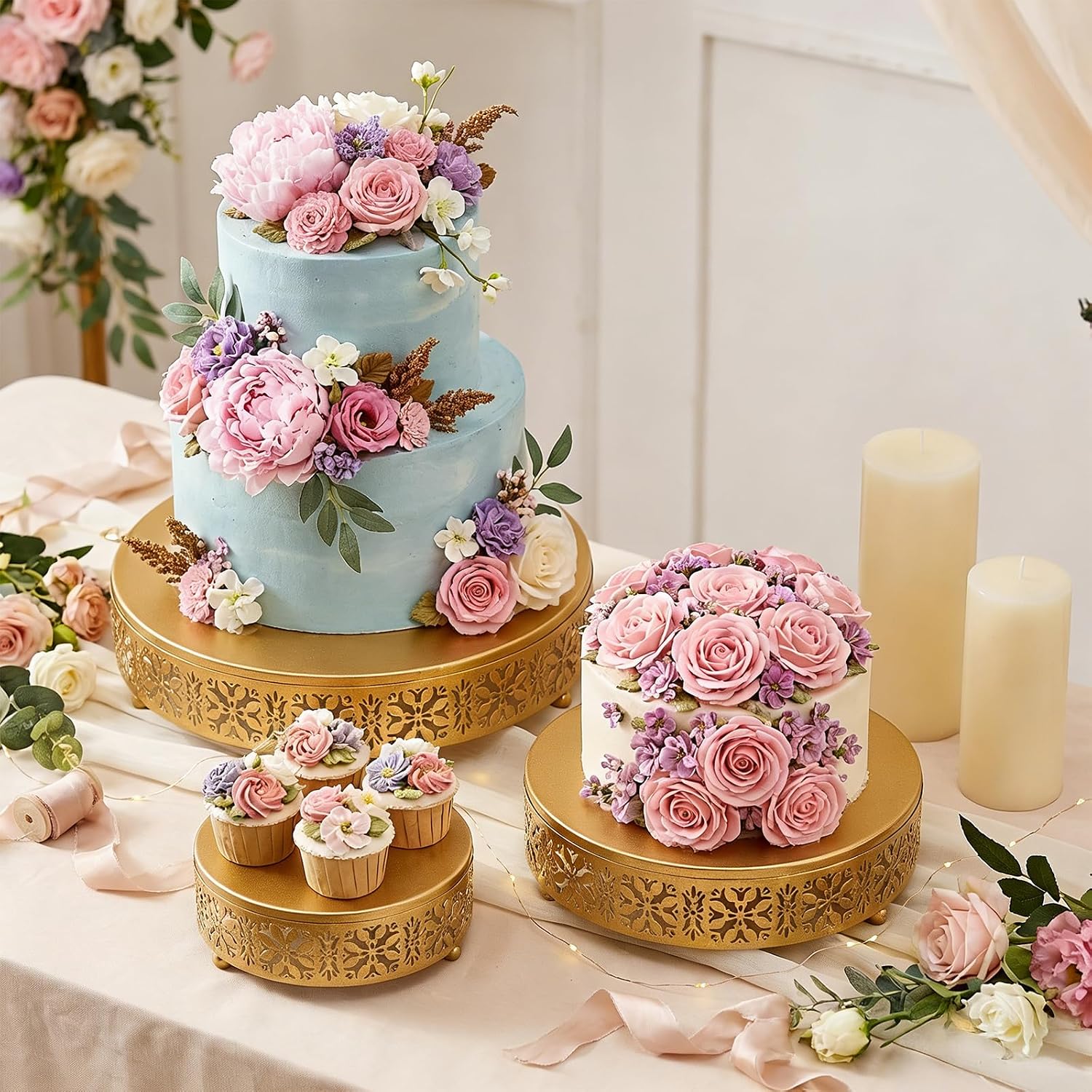 Coloch 3 Pieces Golden Cake Stand Set, 8/10/12 Inch Round Metal Dessert Display Stand Decorative Cake Holder Cupcake