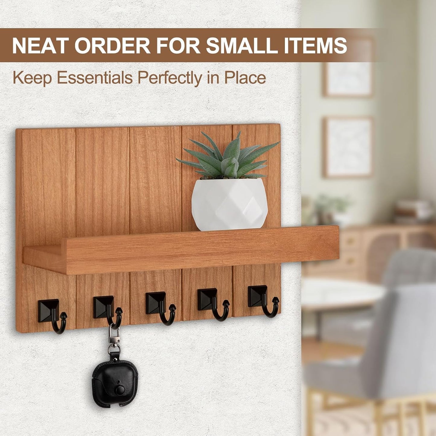 Key Holder / 5 Key Hooks / Wood / Standard - 9.6inch