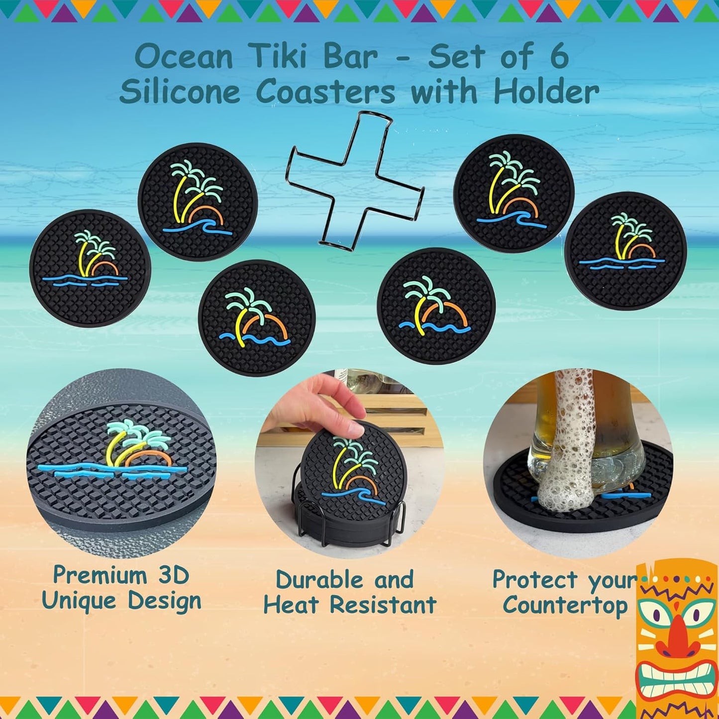 Holder / Coastal Home Decor / Tiki Bar Ocean / Set of 6