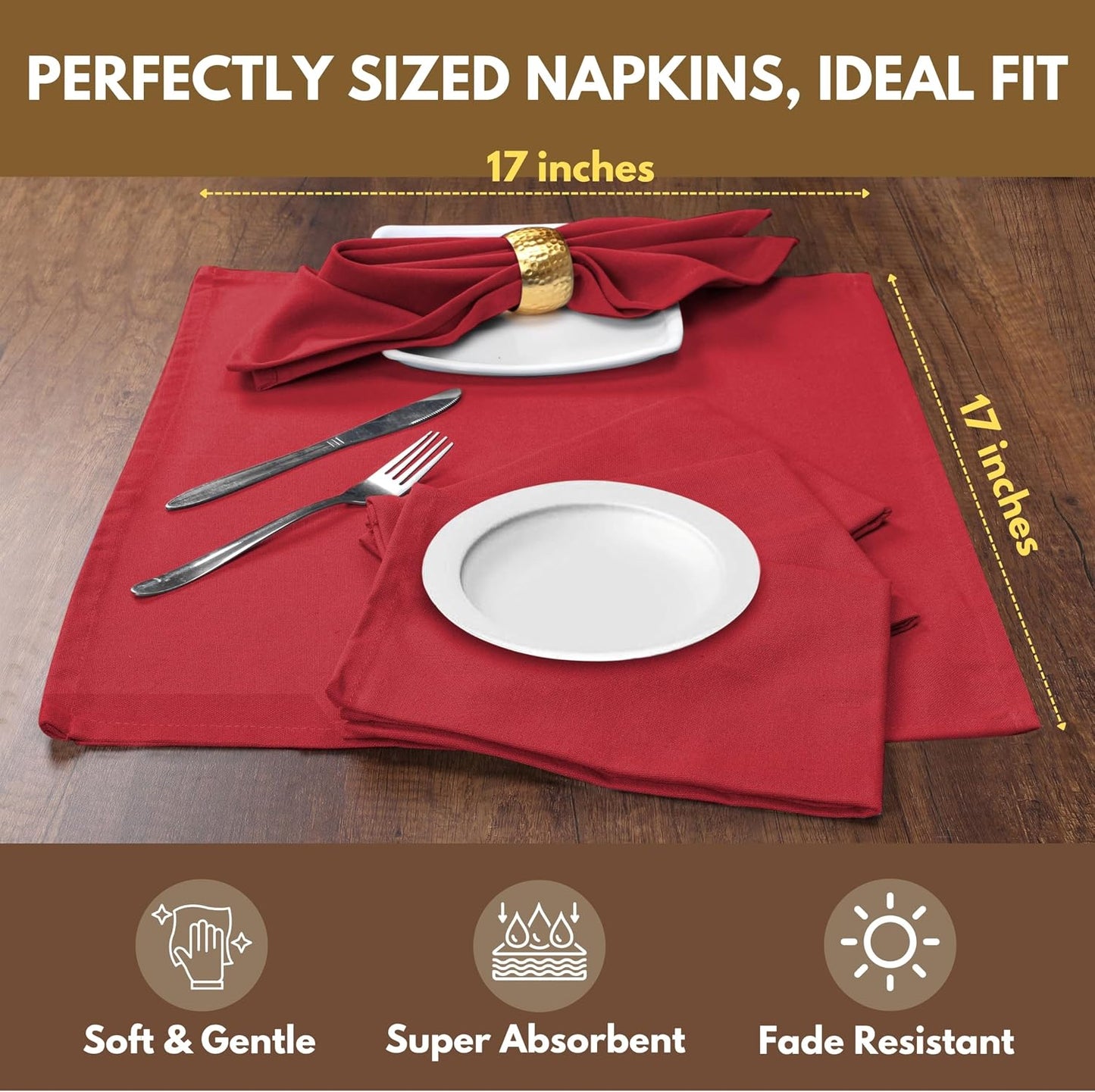 Native Fab Cloth Napkin Set of 12, 100% Cotton, Washable, Reusable Dinner Cloth Napkin 17x17 inches, Table Decor