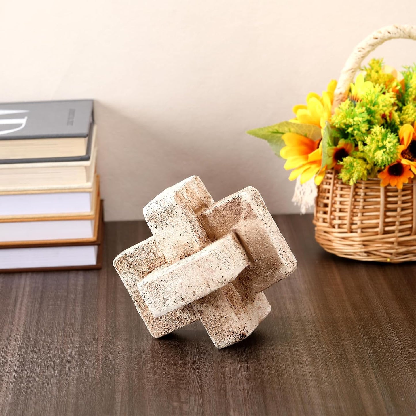 3 Link Knot Decor Dia Hand Carved Decorative Knot Brown Resin Chain Link Decor / Natural / 5 Inch