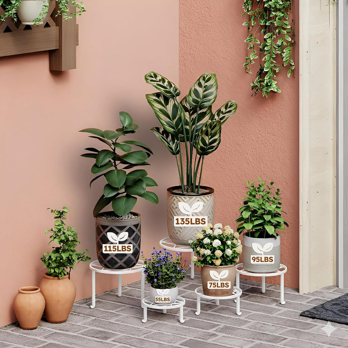 5-Pack Heavy Duty Plant Stand, Metal Flower Pot Holder for Indoor Outdoor Use