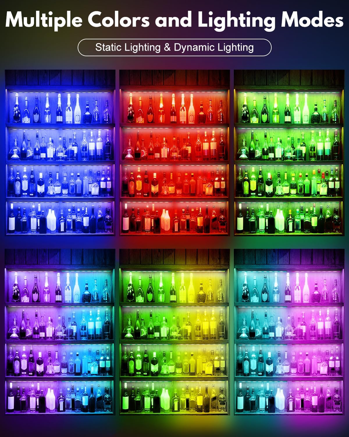 JUSJUBR RGB Shelf Lights, 4 PCS 12 Inch LED Light Bars for Night Ambient Lighting, Multiple Colors and Lighting Modes
