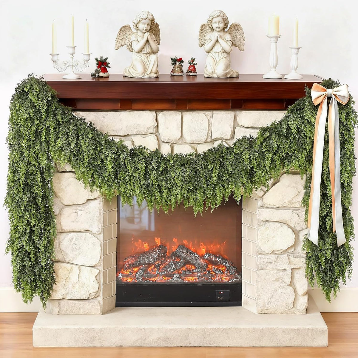 16FT 1Pcs Artificial Christmas Cedar Garlands for Stairs Railing Decoration | Thick and Lush, Realistic Faux Pine
