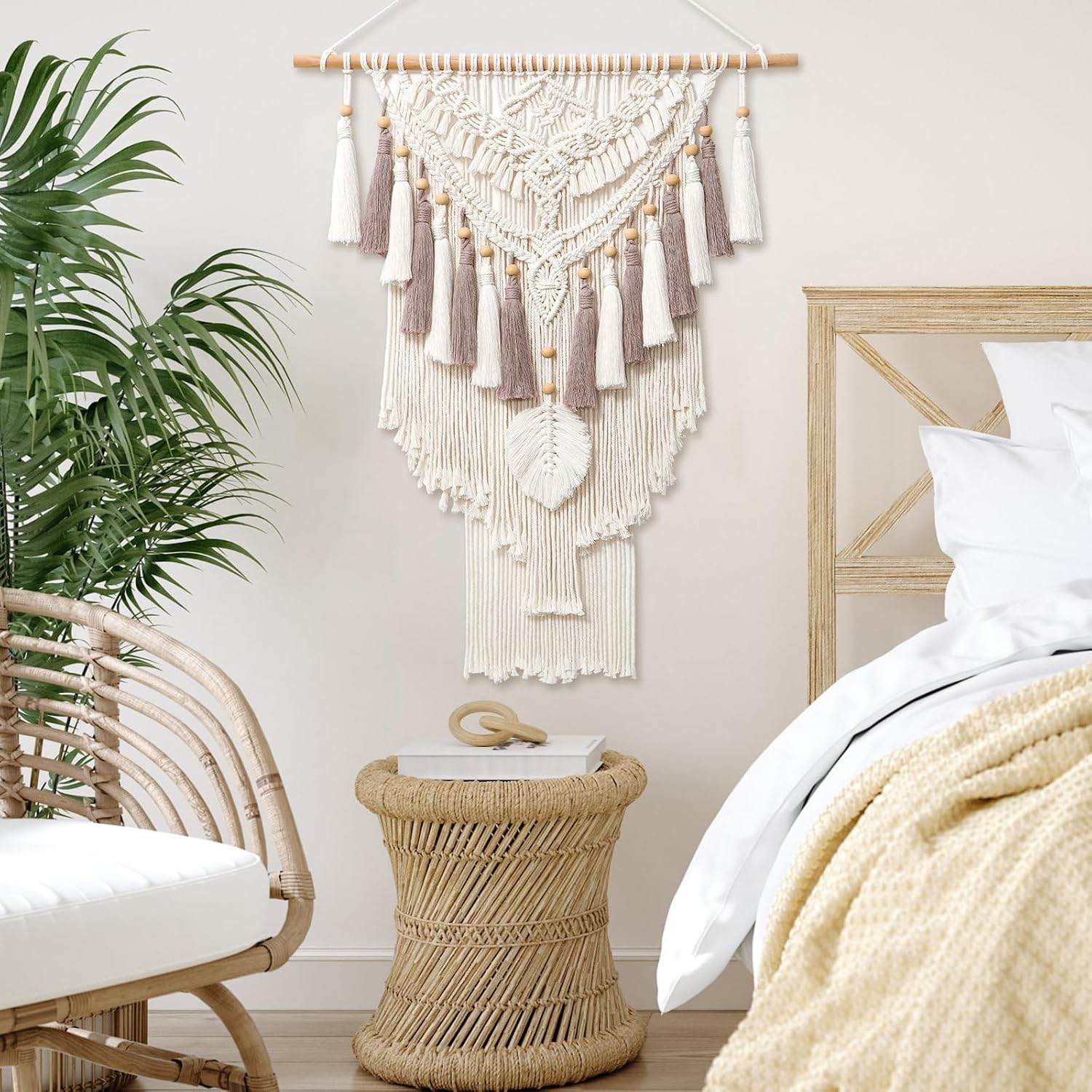 Macrame Wall Hanging Large Boho Woven Wall Tapestry Handmade & Dusty Rose Bohemian Tapestry / Beige