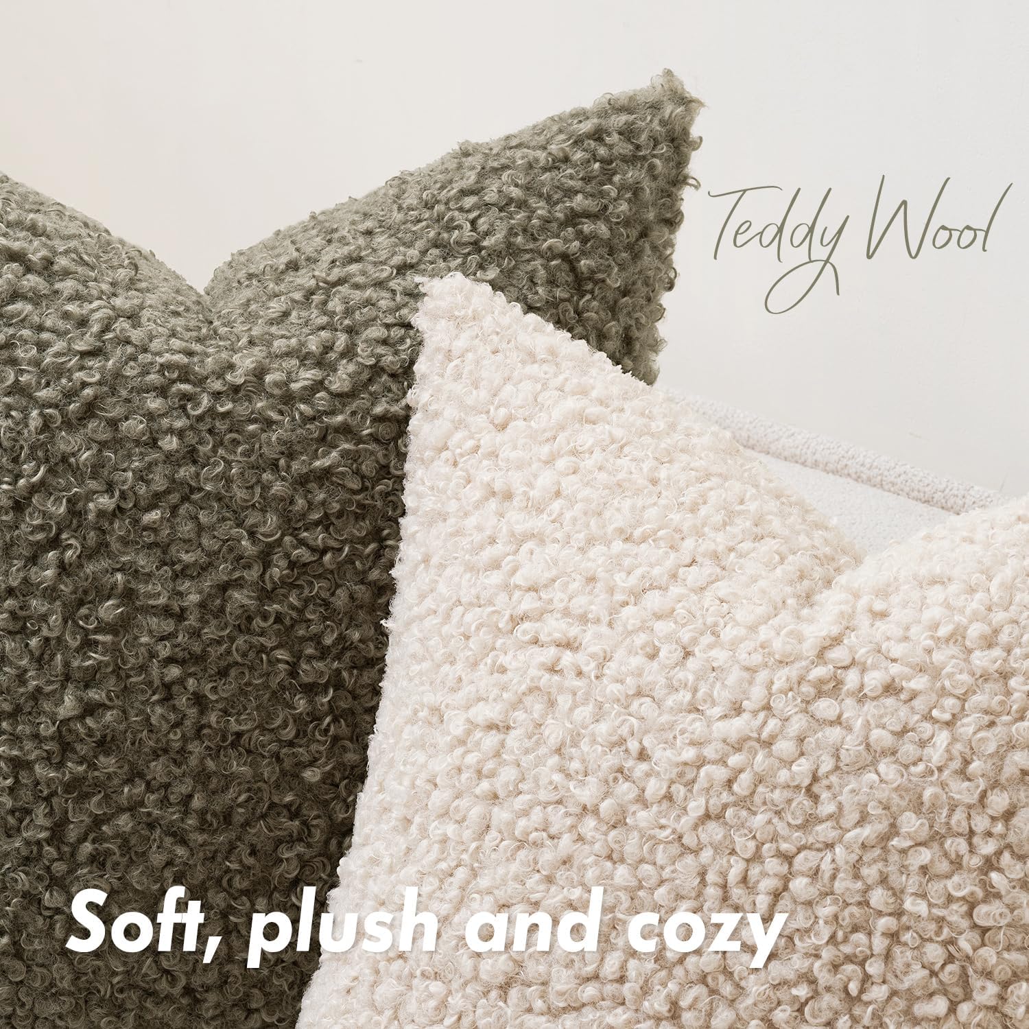 Faux Fur Throw Pillow Covers Boucle Neutral Decorative Sherpa Fuzzy / 18 x 18 / Beige / Set of 2