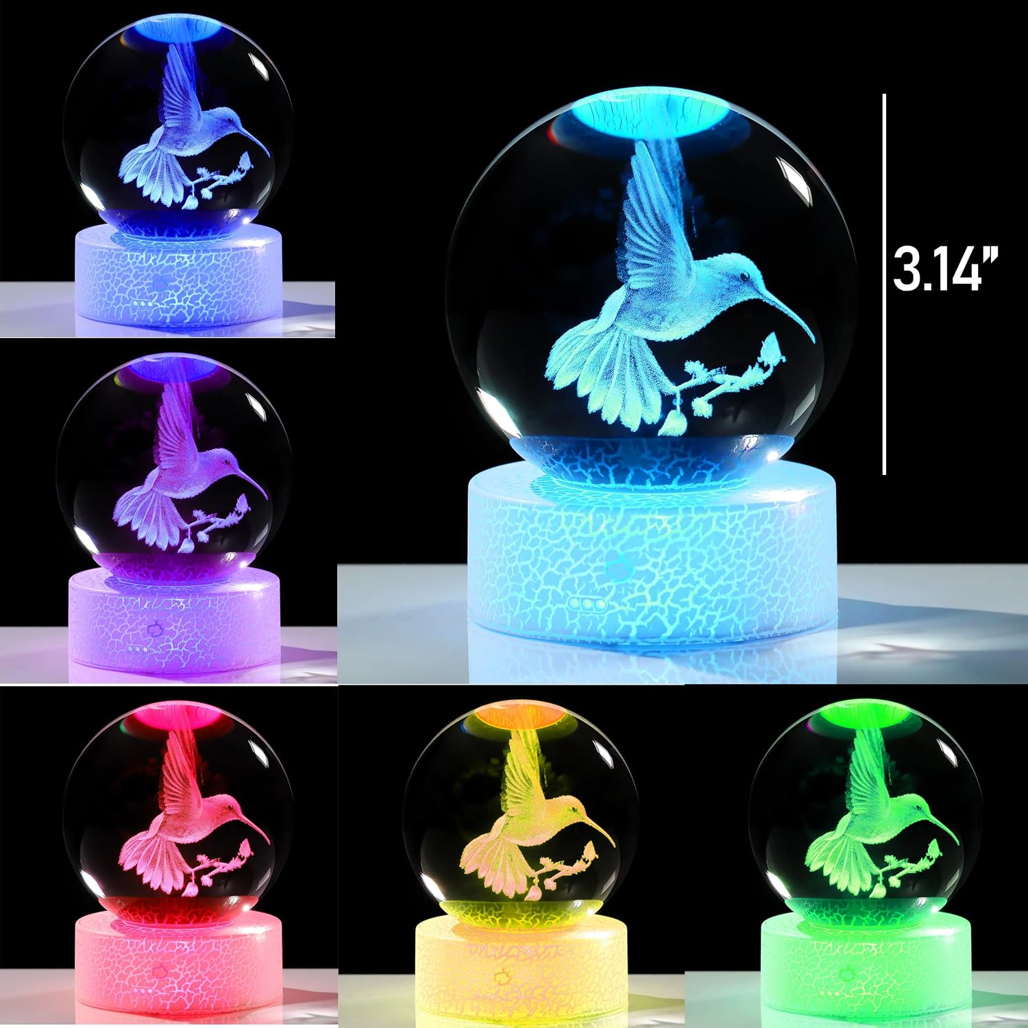 Crystals Ball Hummingbird Figurines Decor Glass Animals Figurine Keepsake / 80mm-hummingbird Big