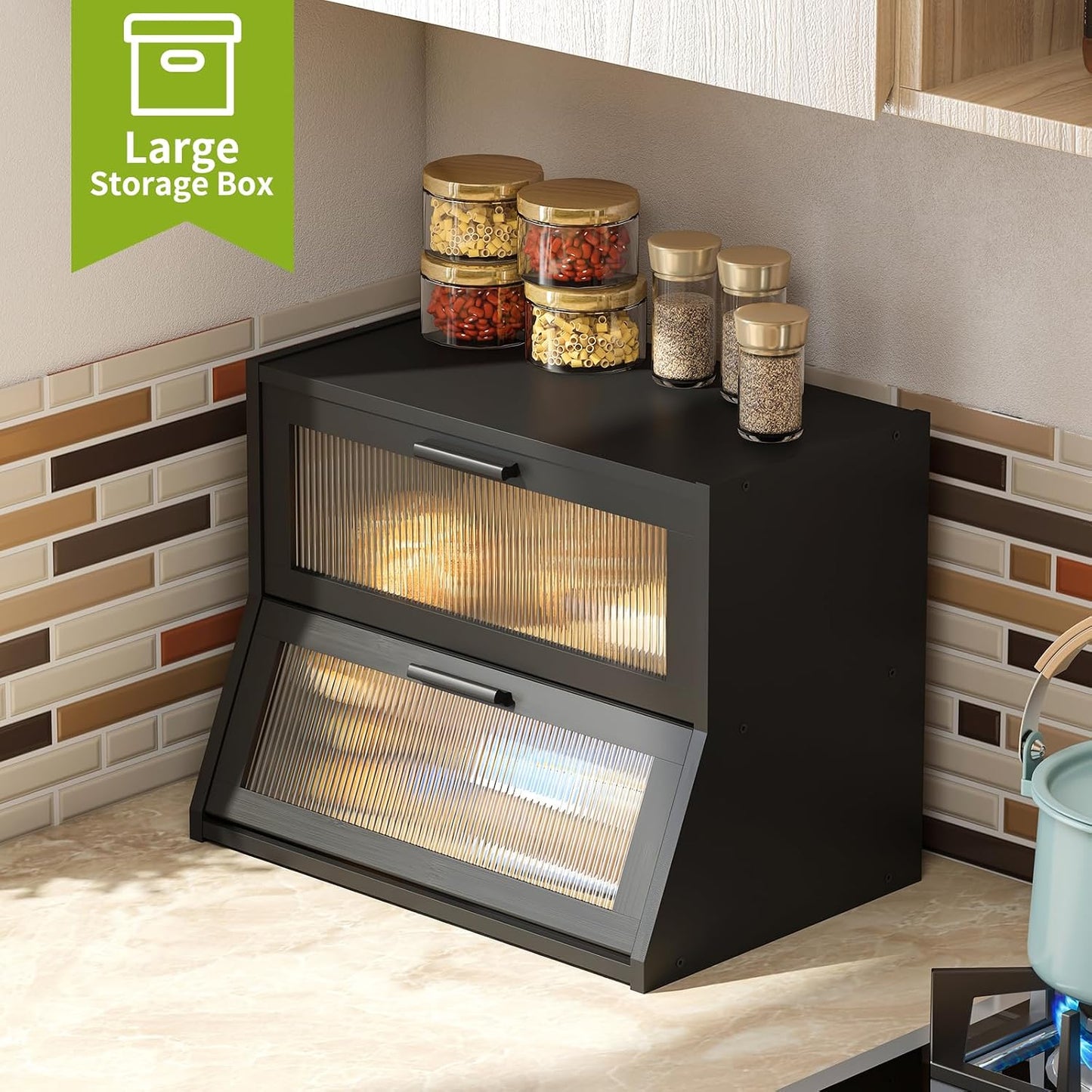 BMOSU Large Bread Box Double Layer Bamboo Bread Box for Kitchen Counter Container Farmhouse Bread Holder Capacity Bread