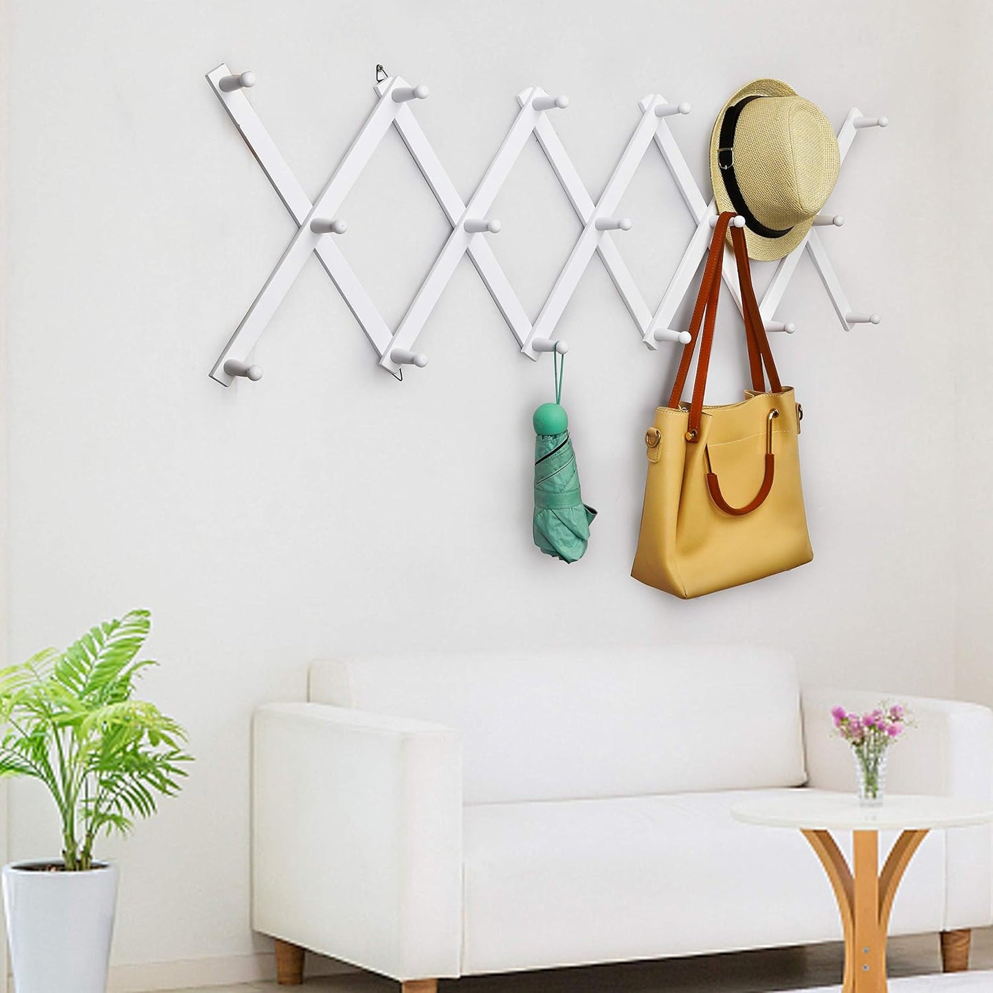 WEBI Accordion Wall Hanger,Expandable Wooden Hat Rack for Wall Mounted Coat Rack,Accordion Hat Hooks Holder for